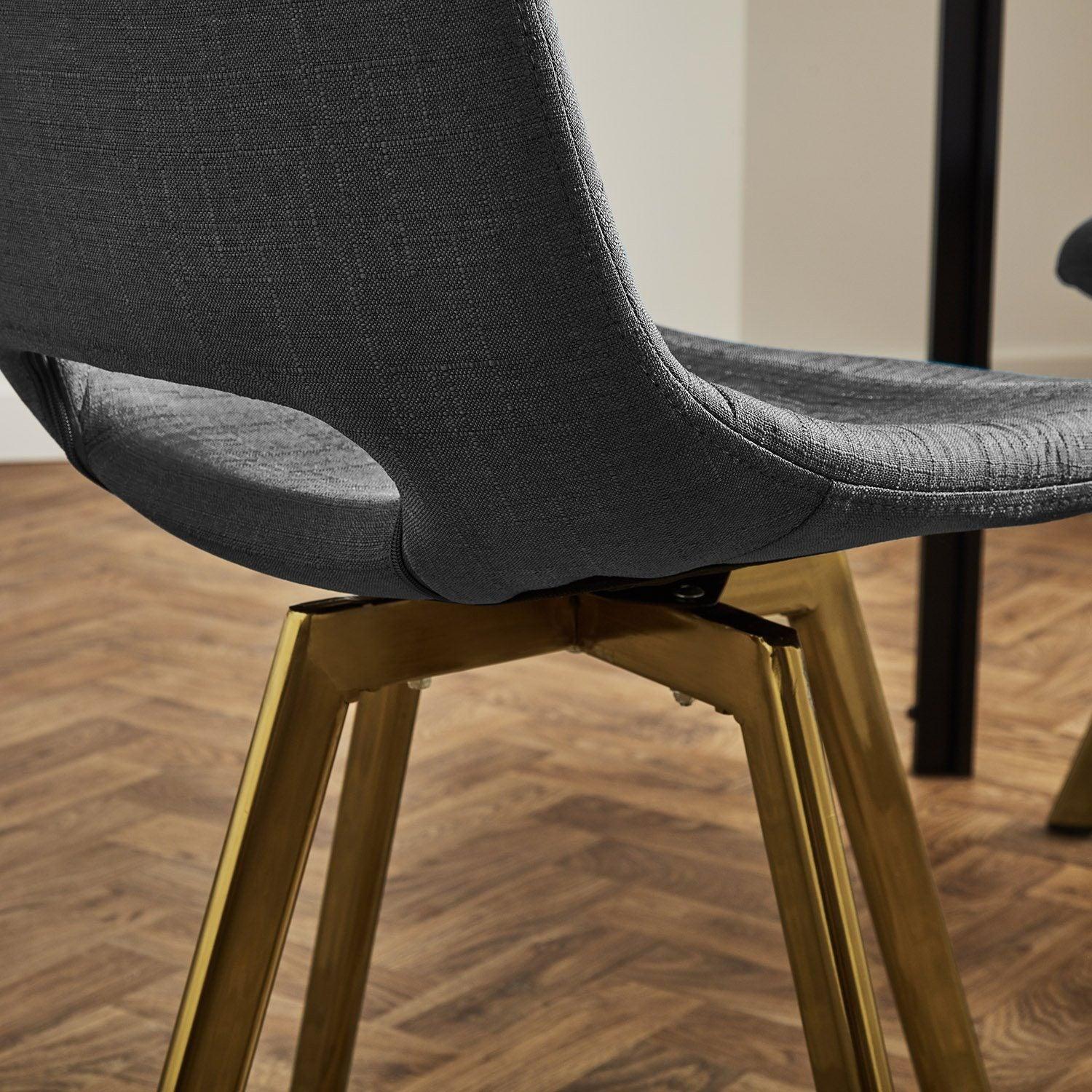 Margot Grey Dining Chairs - Set of 2 - Brass Legs - Image 5