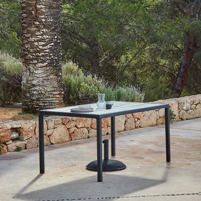 Marston 4 Seater Rattan Garden Dining Set with Grey Parasol - Black - Polywood Top - Image 2