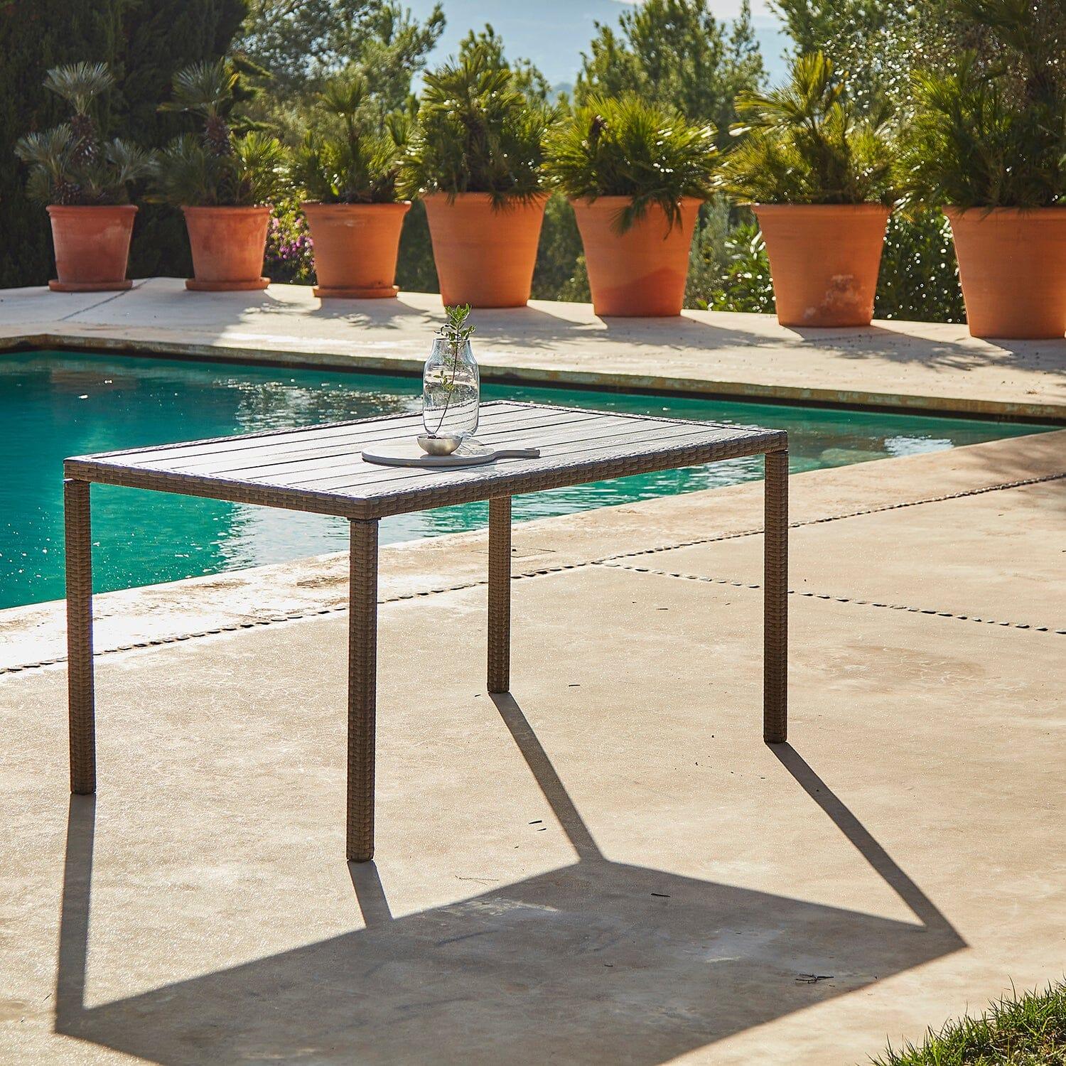 Marston 4 Seater Rattan Garden Dining Set with Cream LED Premium Parasol - Natural Brown - Polywood Top - Image 8