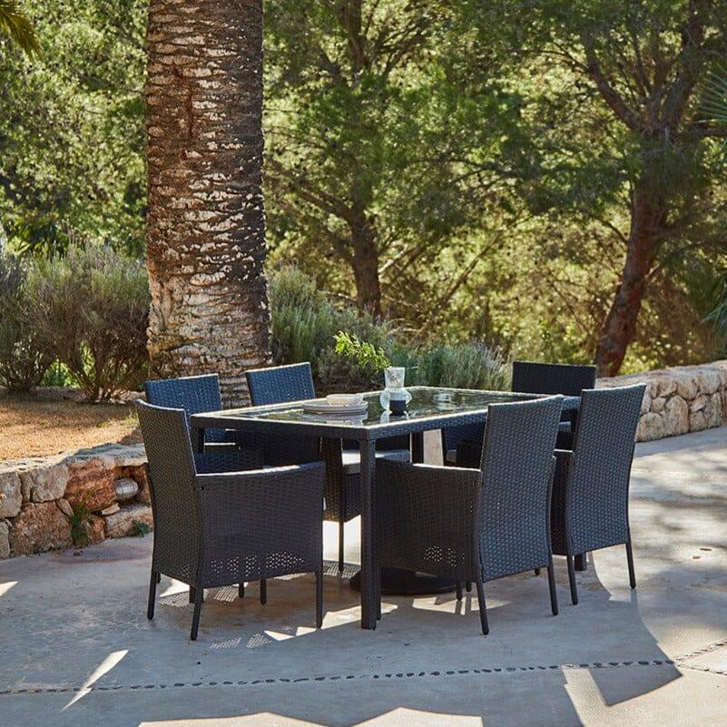 Marston 6 Seater Garden Dining Table - Black - Glass Top - Image 2
