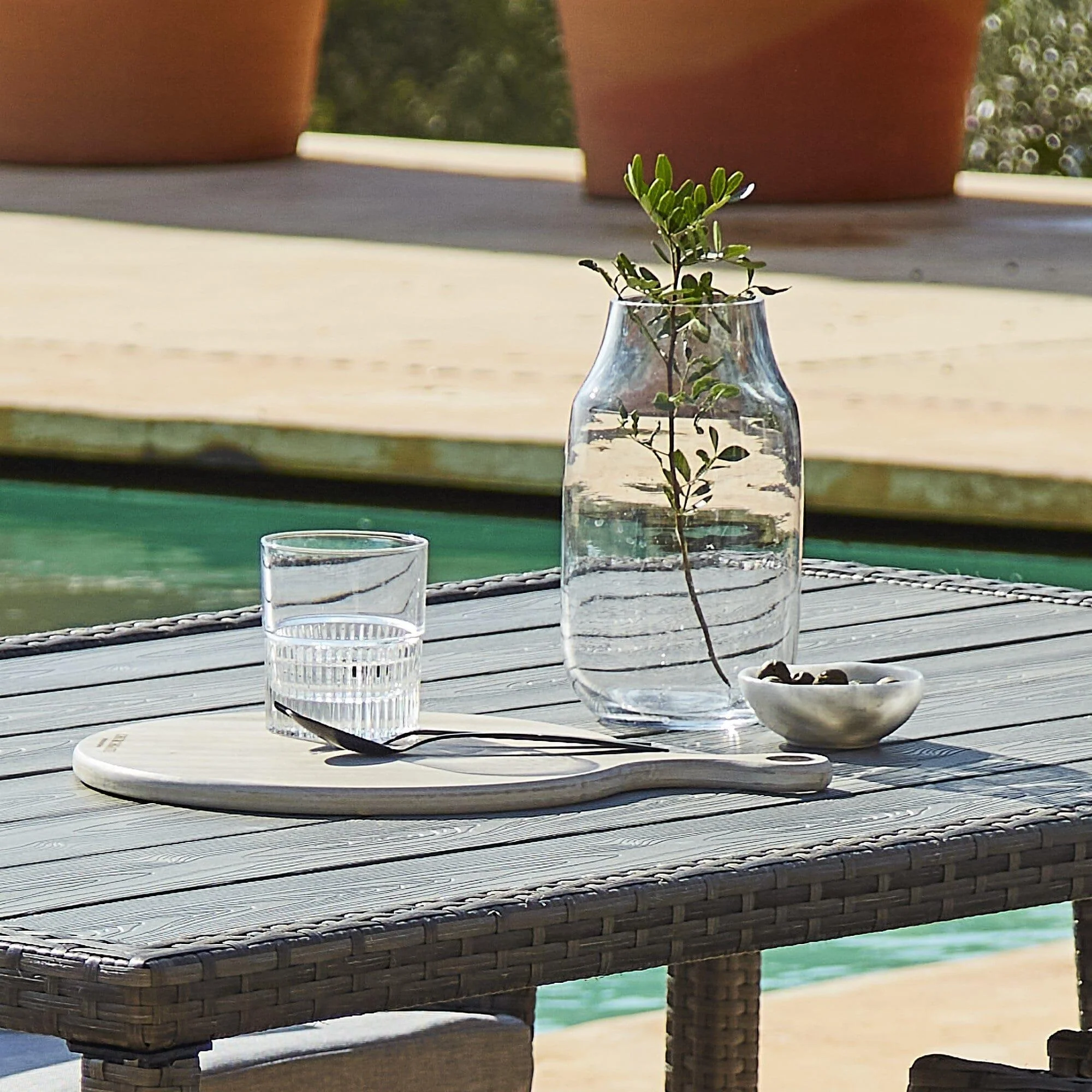 Marston 6 Seater Rattan Garden Dining Set - Grey - Polywood Top - Image 2