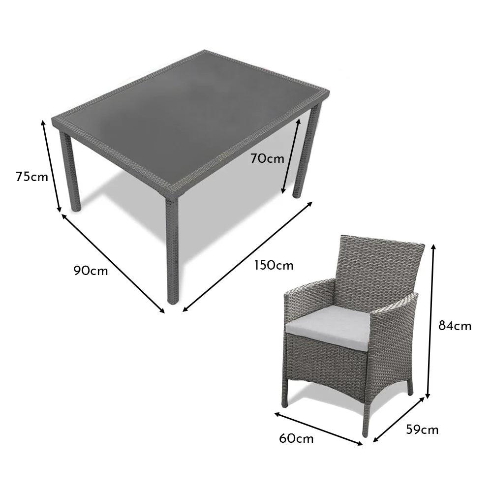 Marston 6 Seater Rattan Garden Dining Set with Grey LED Premium Parasol - Grey - Polywood Top - Image 8