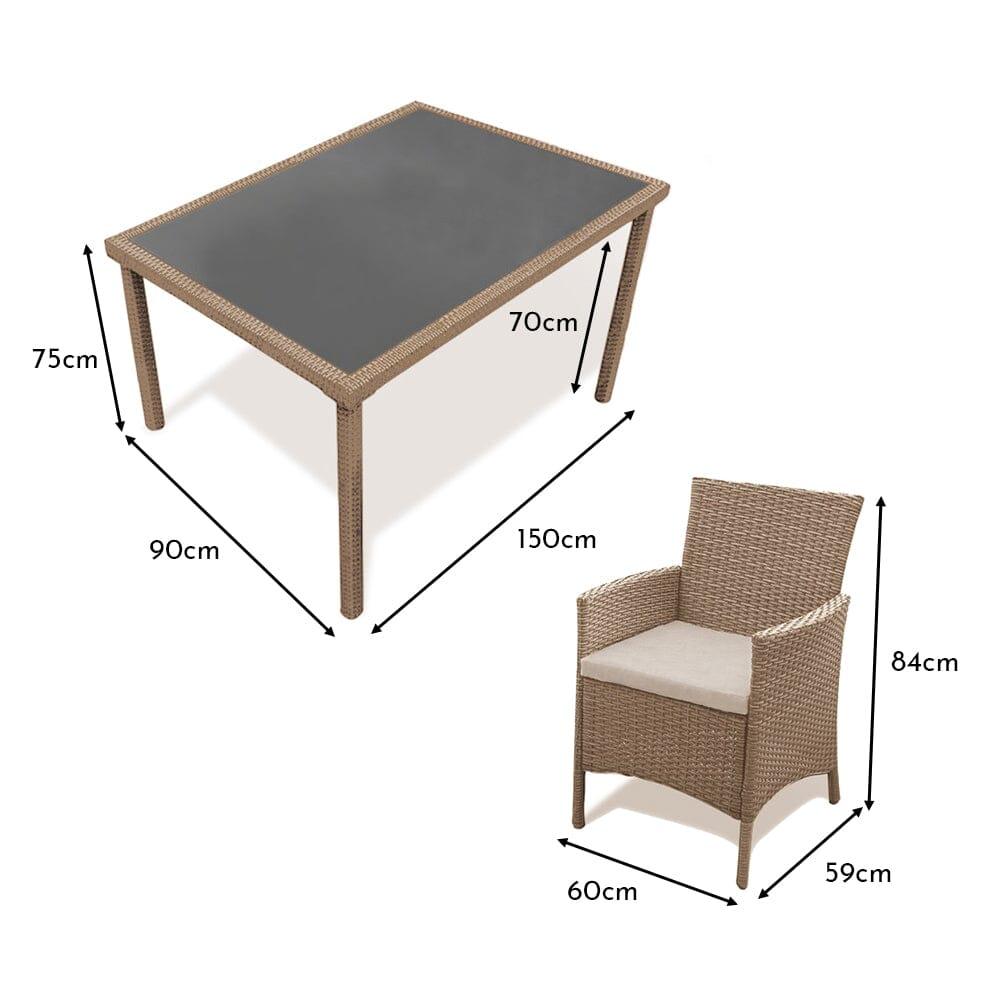 Marston 6 Seater Rattan Garden Dining Set - Natural Brown - Glass Top - Image 5
