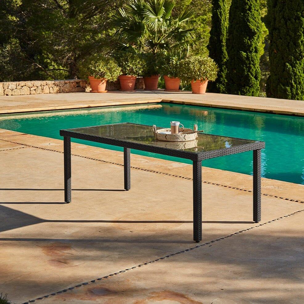 Marston 8 Seater Garden Dining Table - Black - Glass Top