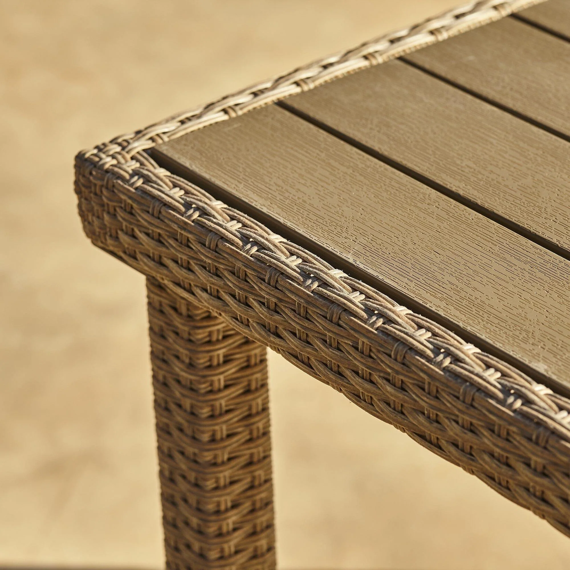 Marston 8 Seater Rattan Garden Dining Set with Cream Parasol - Natural Brown - Polywood Top - Image 6