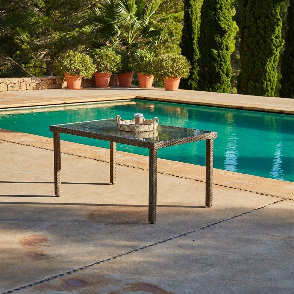 Marston 8 Seater Rattan Garden Dining Set with Grey Parasol - Natural Brown - Glass Top - Image 2