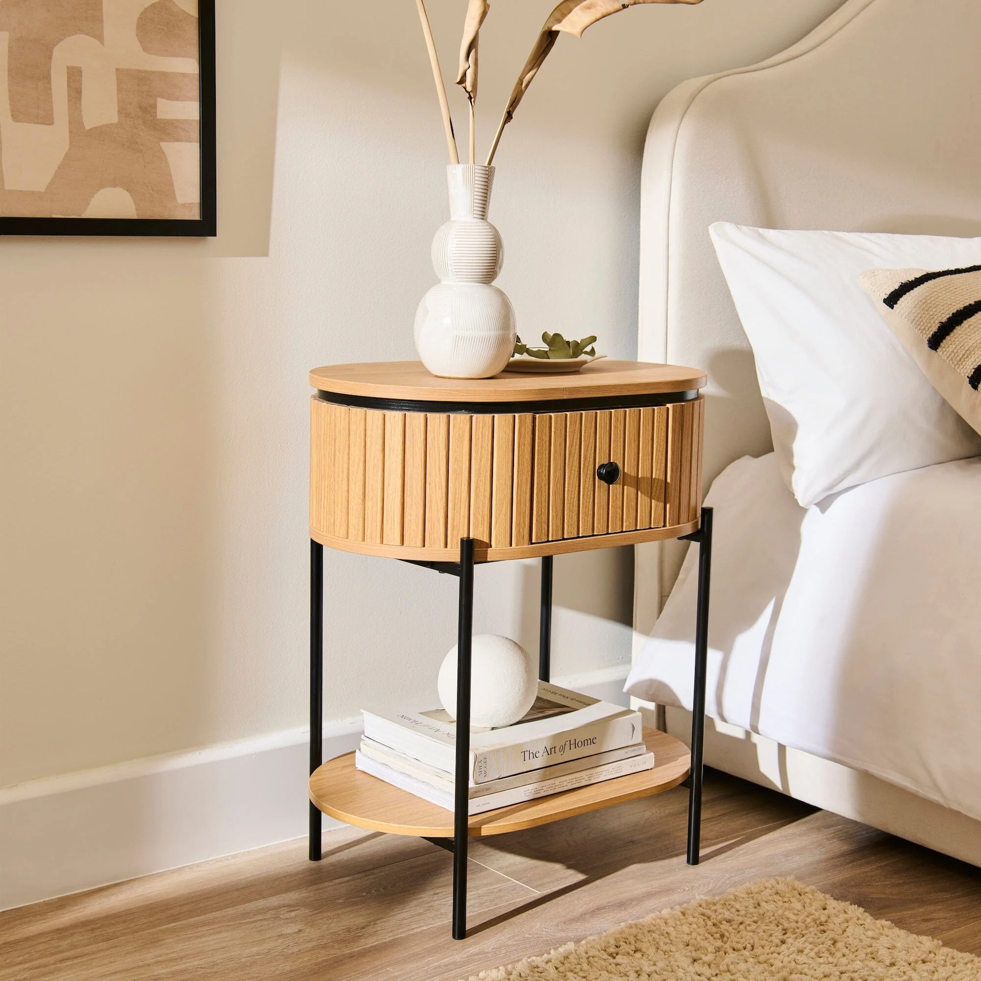 Matius Seasoned Oak 1 Drawer Bedside Table - Black Legs - Image 3