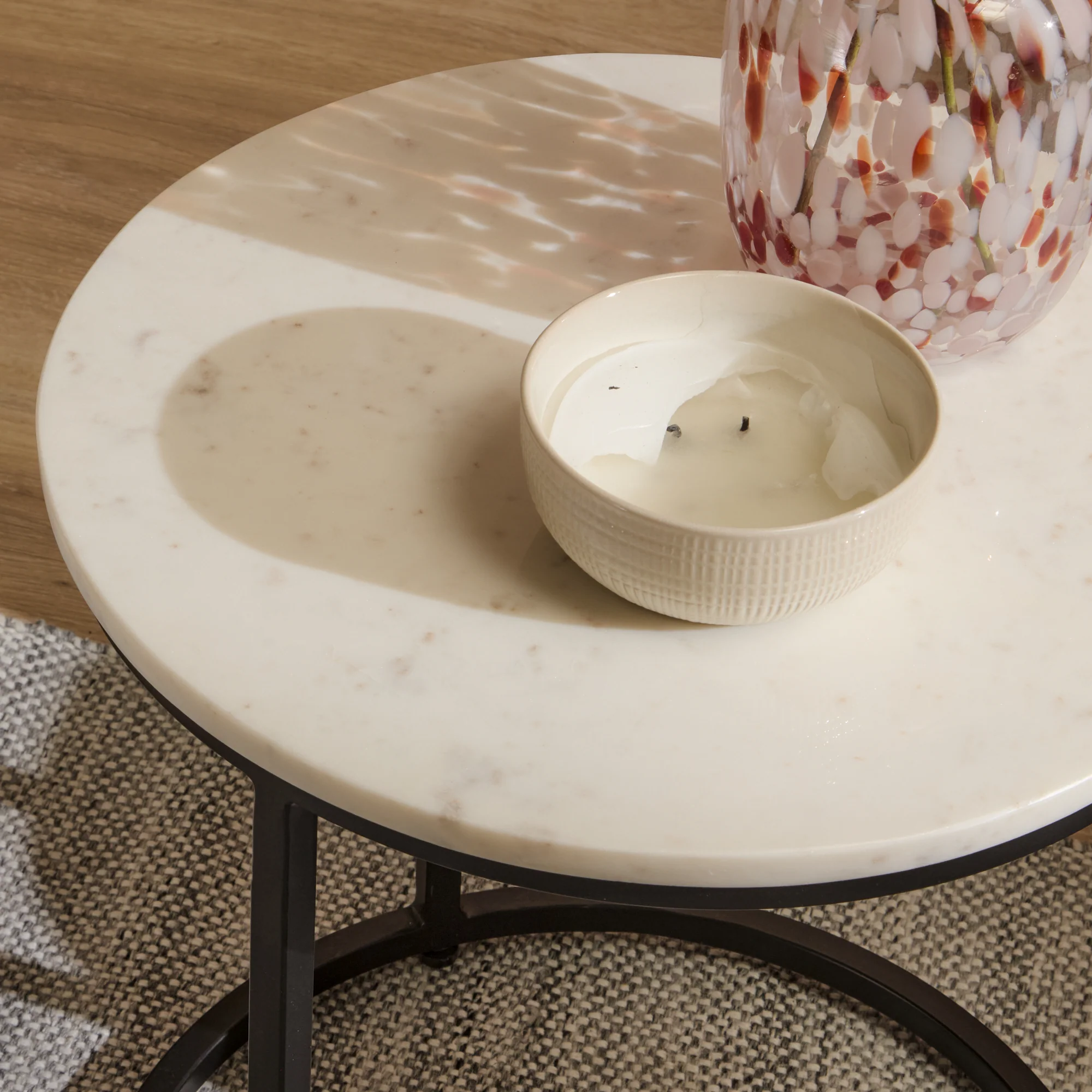 Nara White Marble Round Nesting Side Tables - Black Frame - Image 3