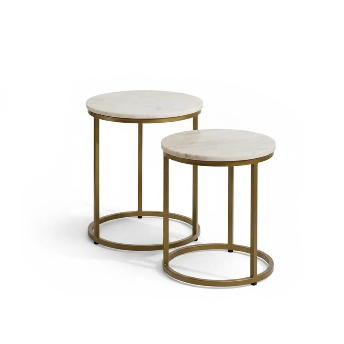 Nara White Marble Round Nesting Side Tables - Gold Frame - Image 7