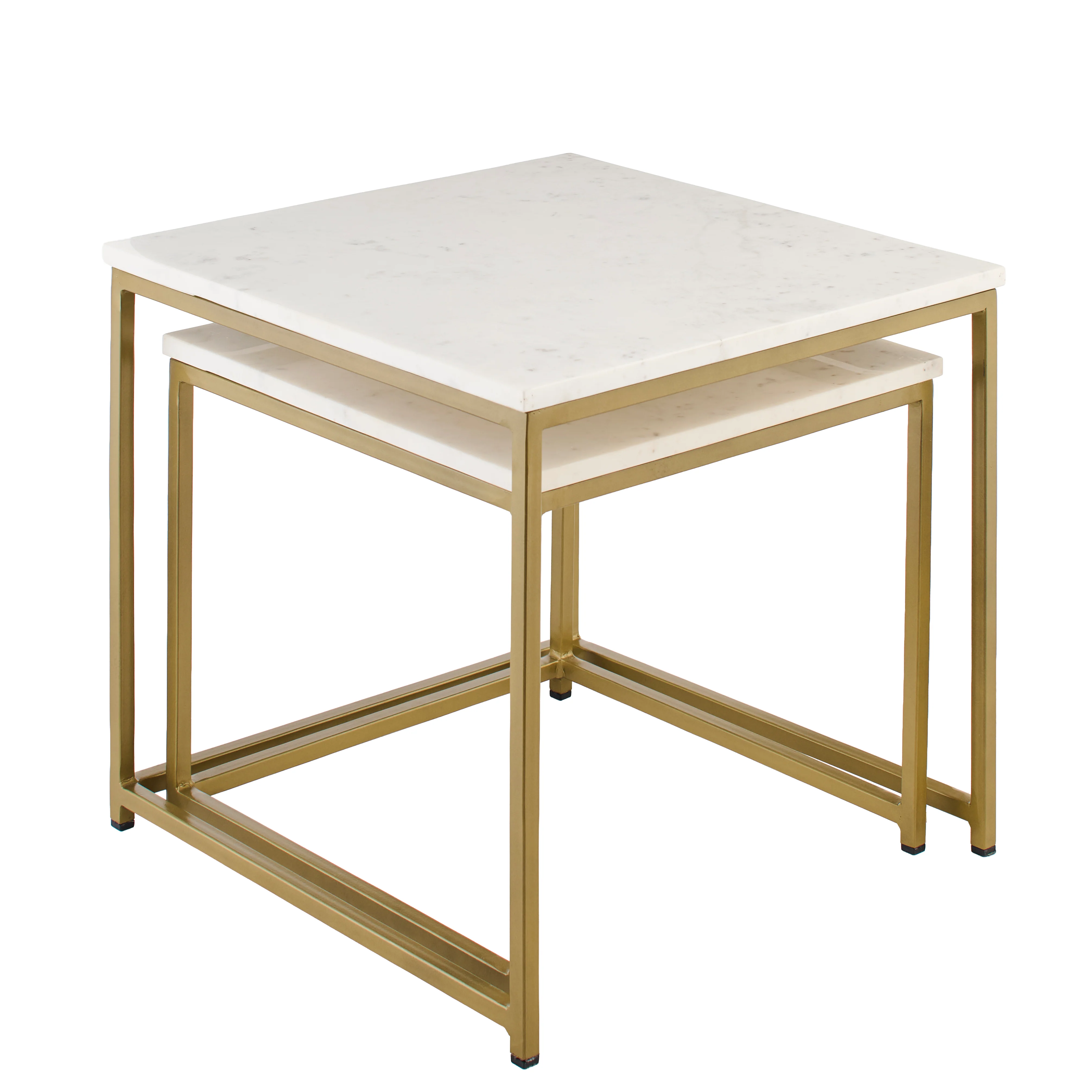 Nara Nesting White Marble Square Coffee Table - Gold Frame - Image 8
