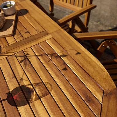 Oakley 6 Seater Wooden Extendable Oval Garden Dining Table with 6 Rattan Dining Chairs - Image 6