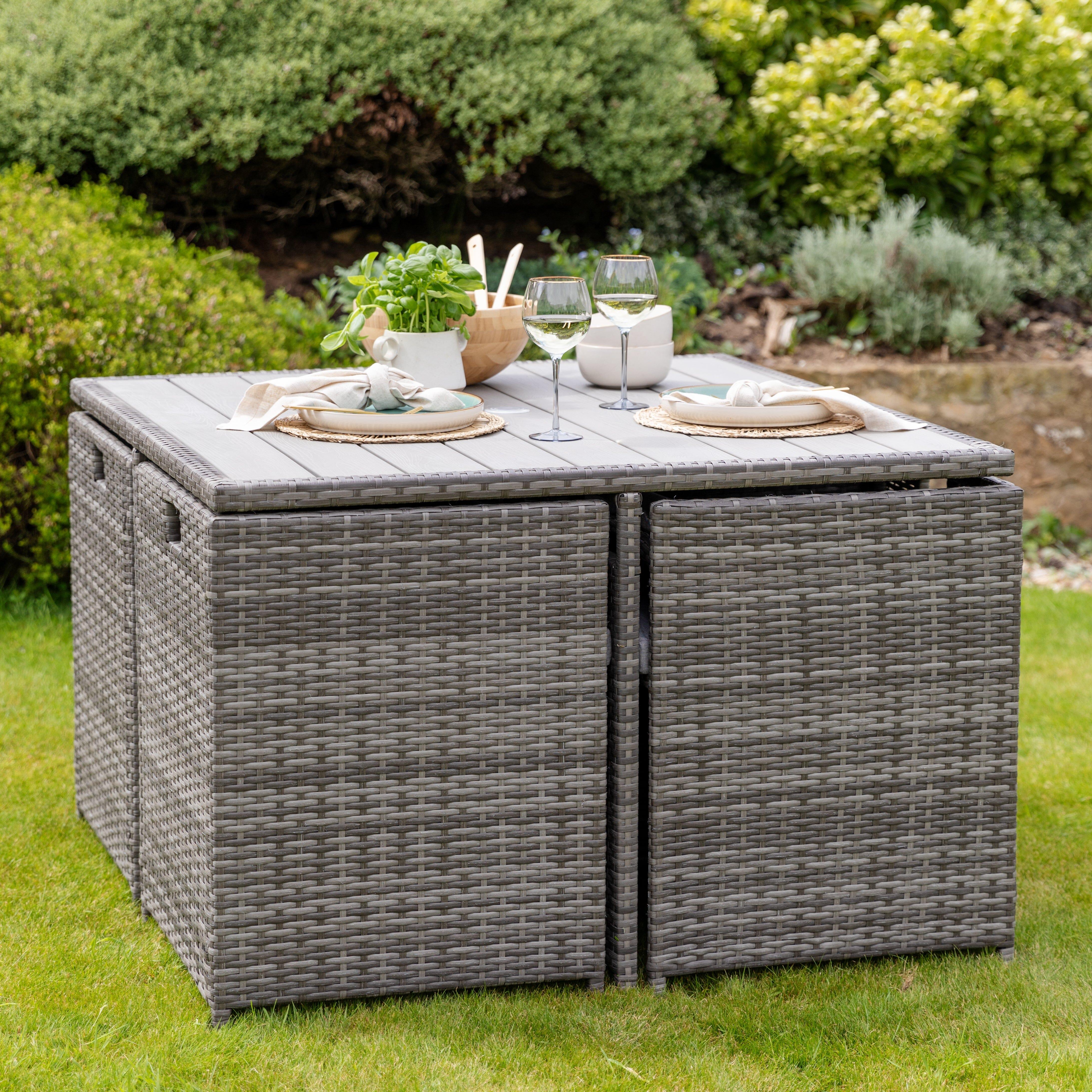 Cube 8 Seater Rattan Outdoor Dining Set - Grey Weave Polywood Top - Image 6