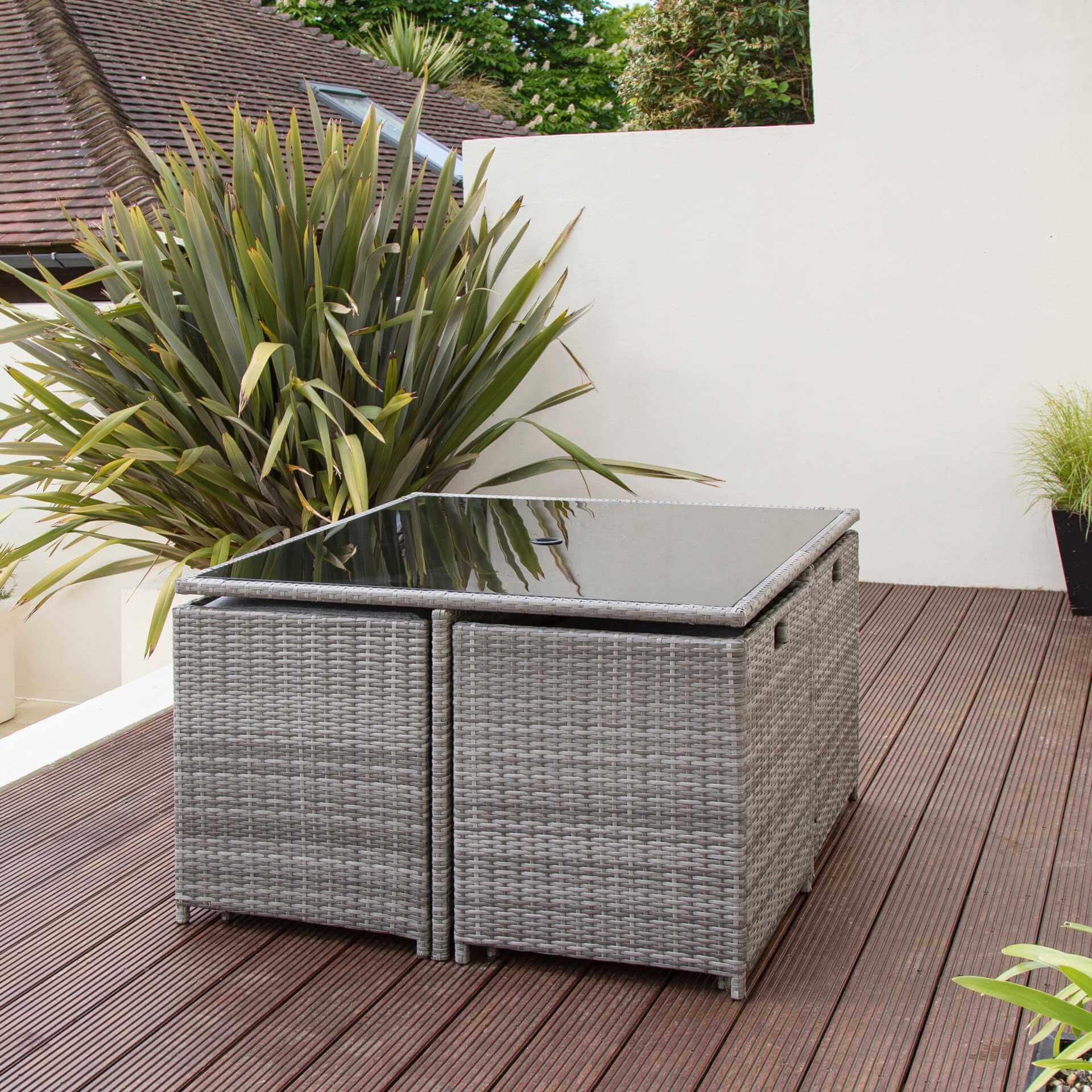 Outlet - 8 Seater Rattan Cube Outdoor Dining Set - Grey Weave With Cream Cushions - Image 4