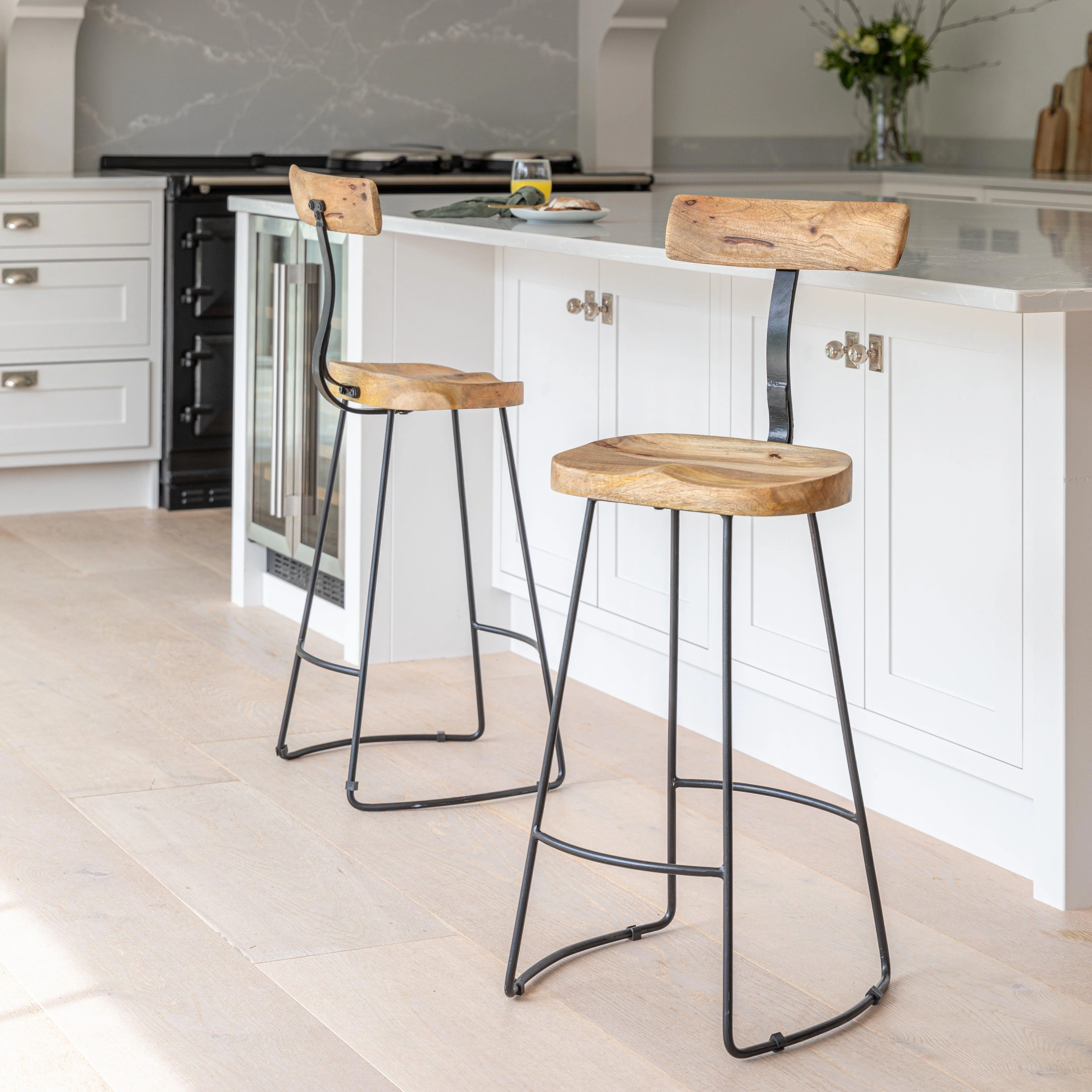 Aiden Natural Mango Wood Bar Stools - Set of 2 - Black Iron Legs - Image 11