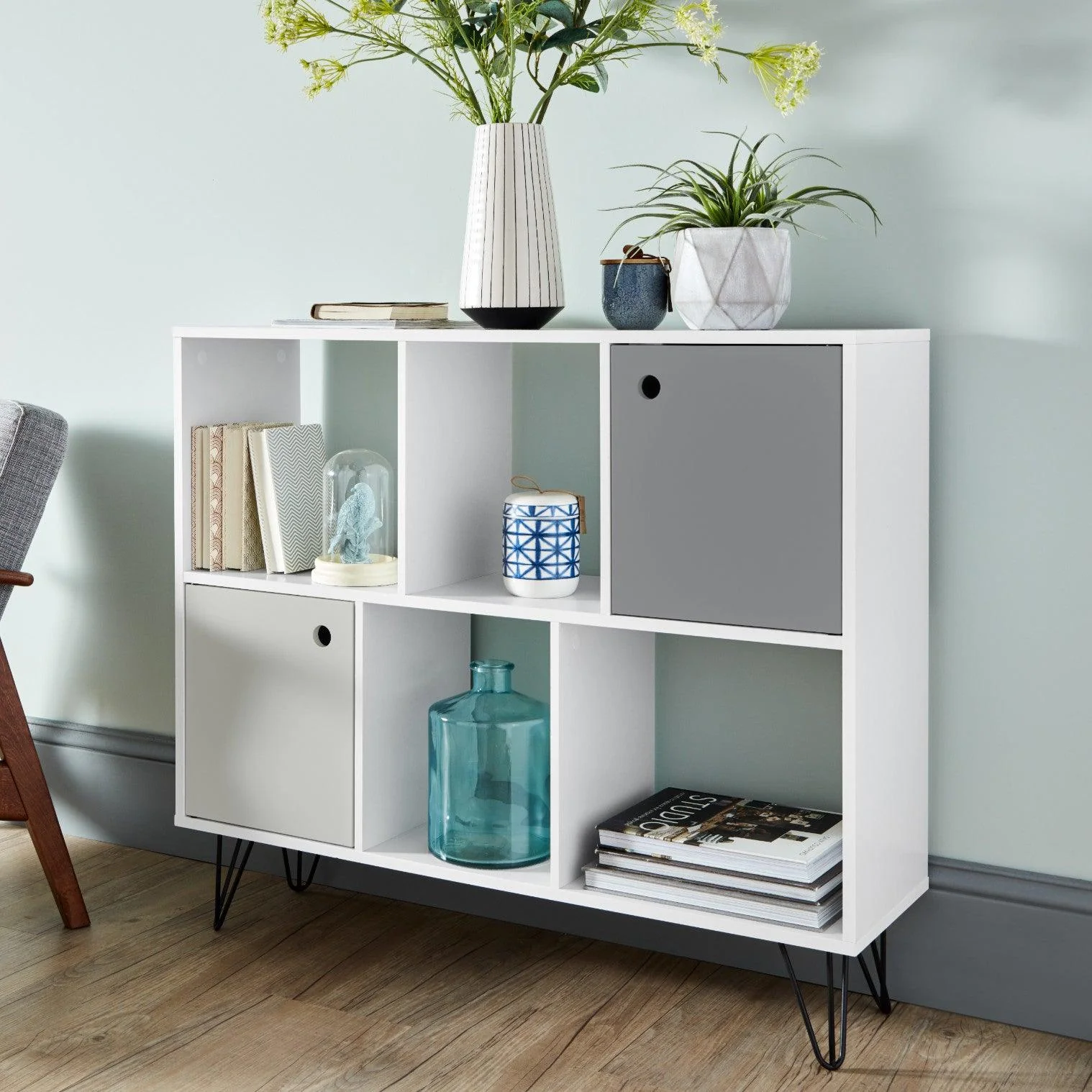 Outlet – Anderson cube storage unit - White with grey cupboards