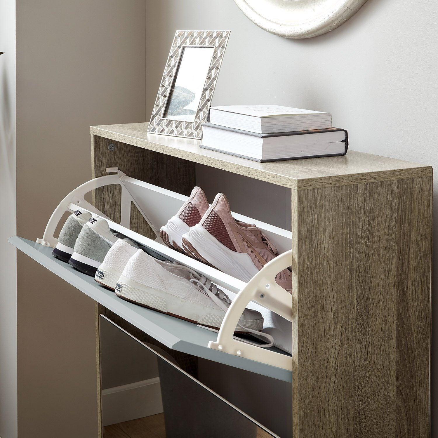 Anderson Shoe Cabinet - 2 Door - Oak Effect & Grey - Image 5