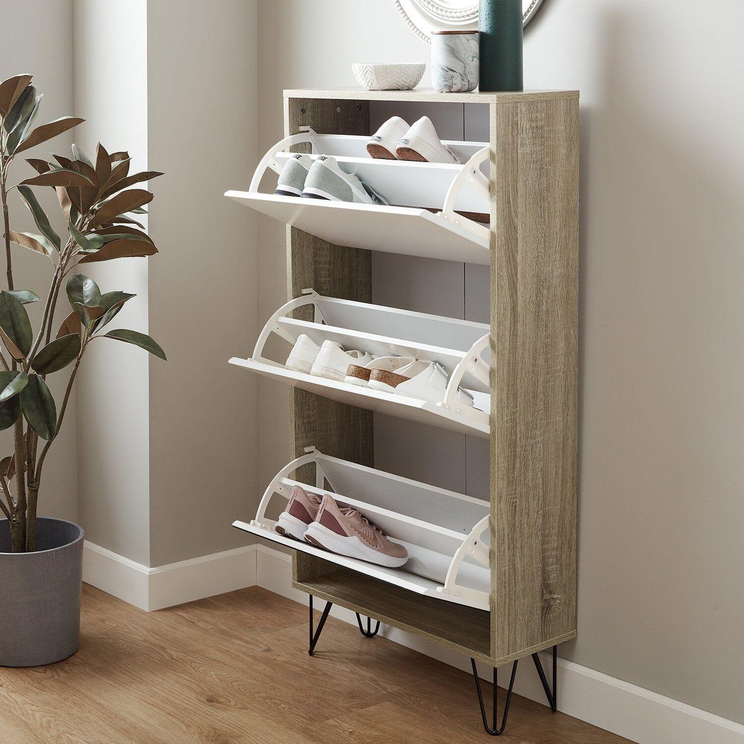 Outlet – Anderson shoe cabinet - 3 door - oak effect and white - Image 2