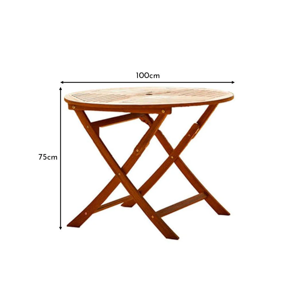 Ashby 4 Seater Wooden Round Folding Garden Dining Table - 100cm - Image 12