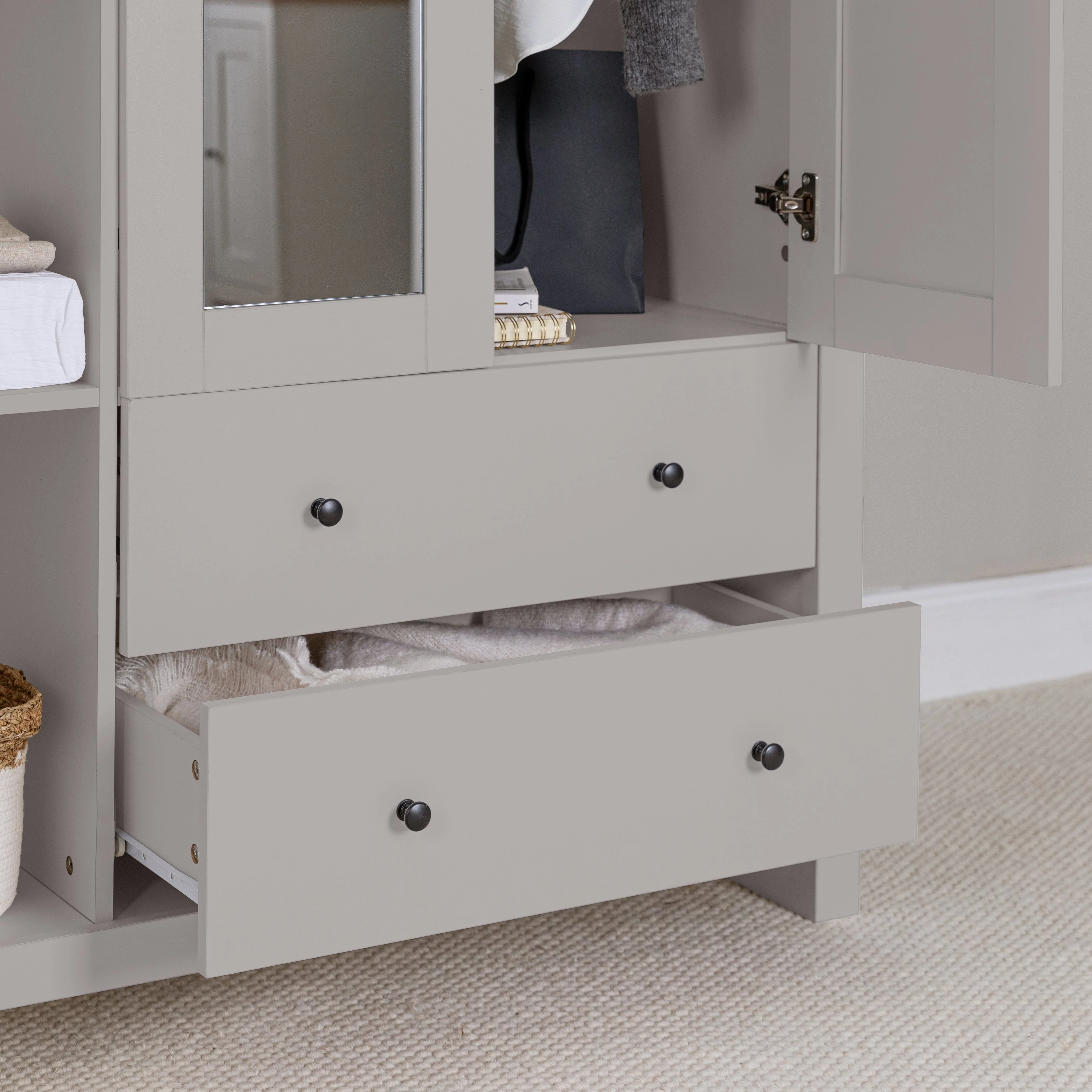 Bampton 3 Door Wardrobe with 2 Drawers - Stone Grey - Image 5