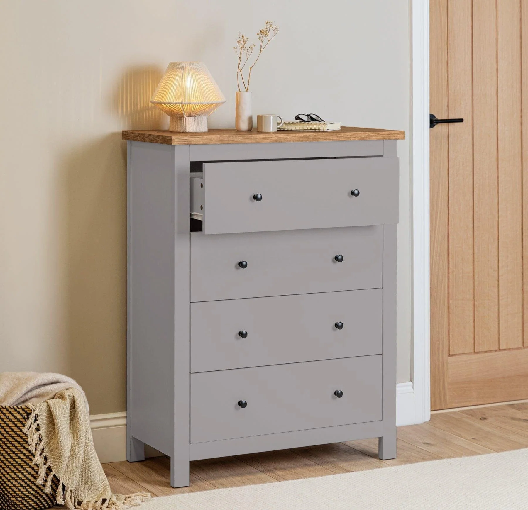 Bampton 4 Drawer Tall Chest of Drawers - Stone Grey - Image 3