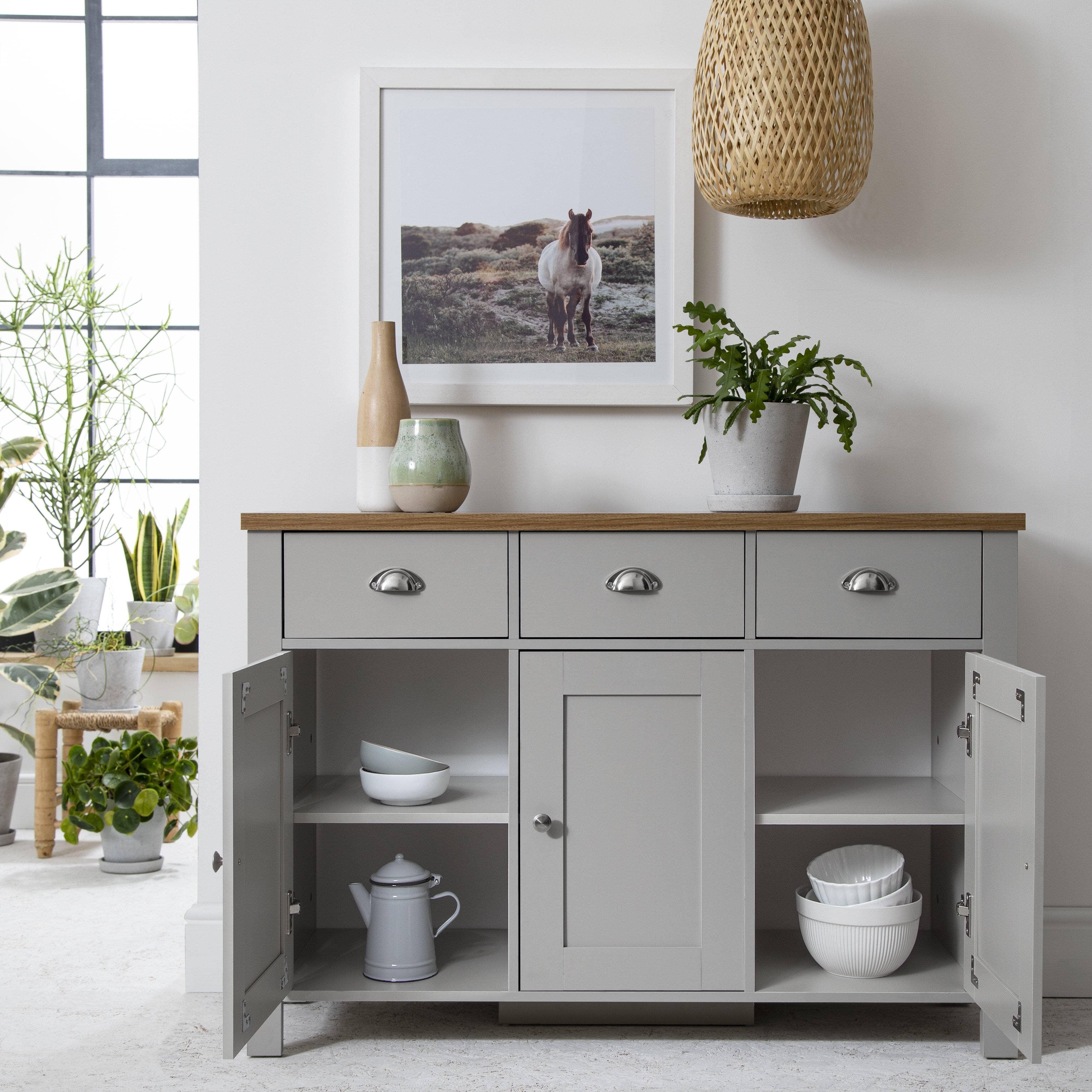 Outlet - Bampton Sideboard With 3 Drawers Grey - Image 2