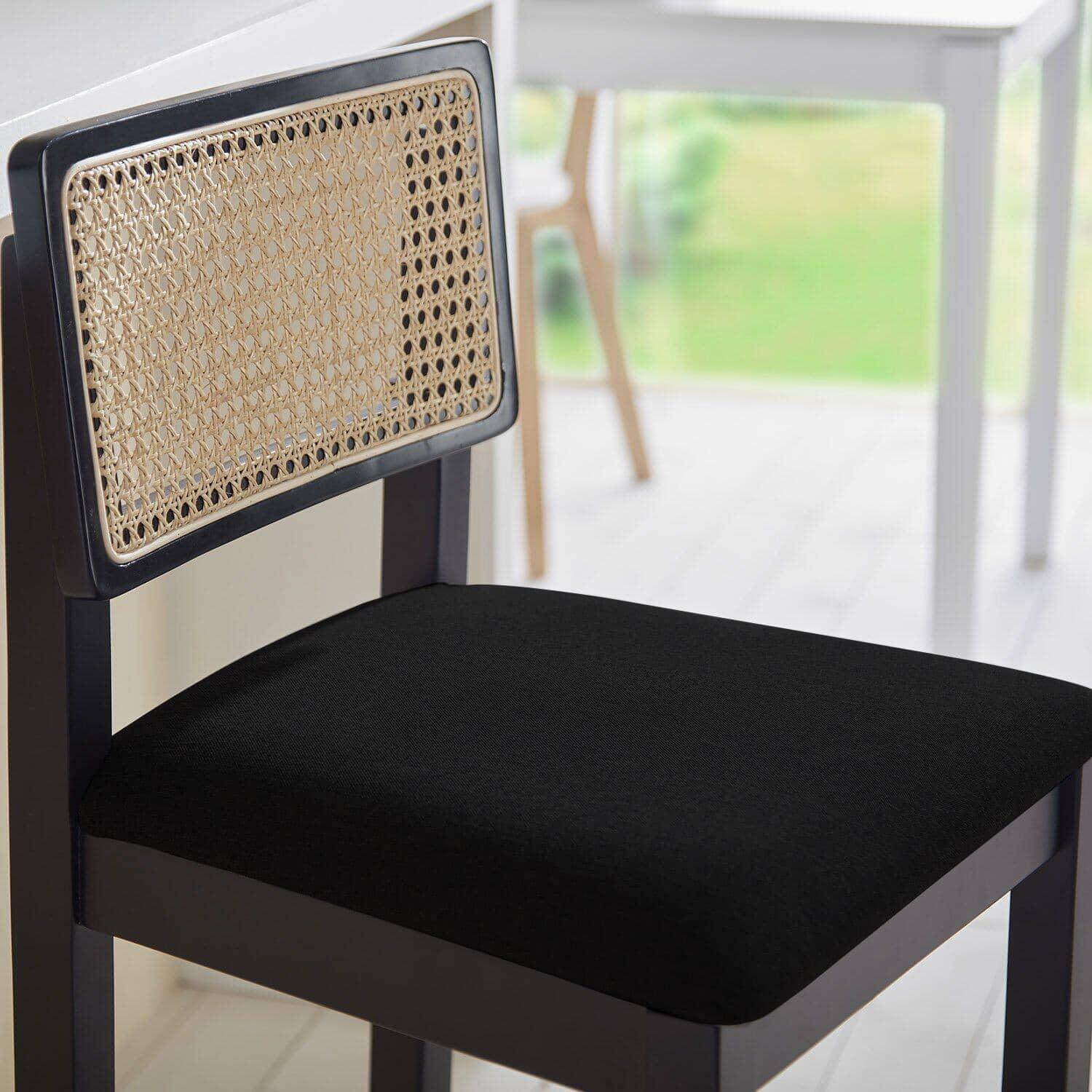 Charlie Black Cane Bar Stool - Wooden Footrest - Image 4
