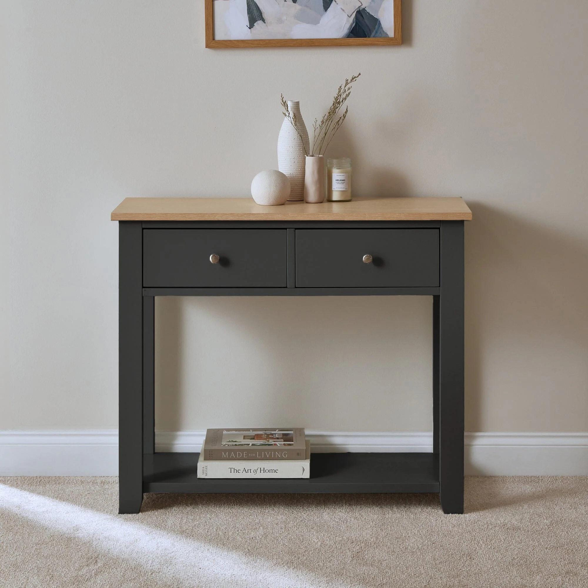 Outlet - Chatsworth Slate Grey 2 Drawer Console Table - 90cm