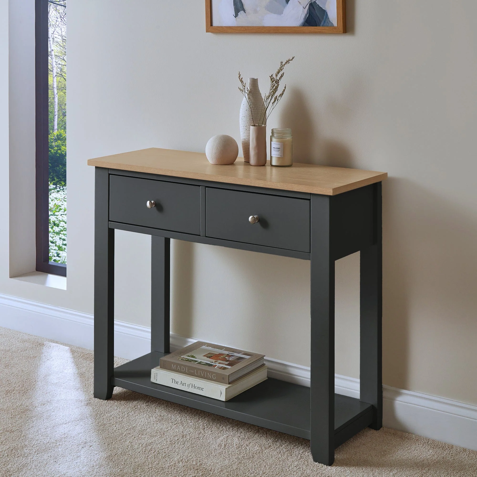 Outlet - Chatsworth Slate Grey 2 Drawer Console Table - 90cm - Image 2