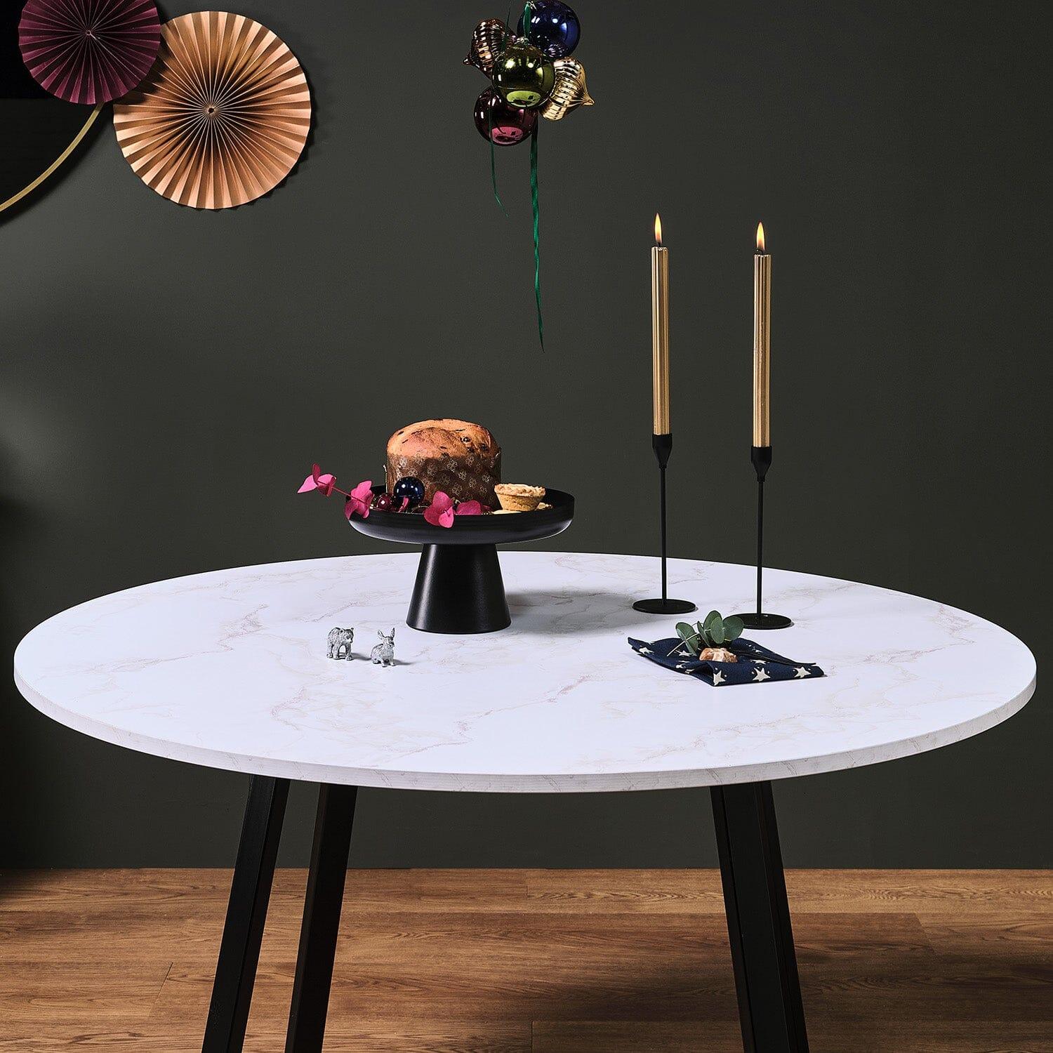 Clara Marble Effect Round Dining Table - Black Frame - Image 5