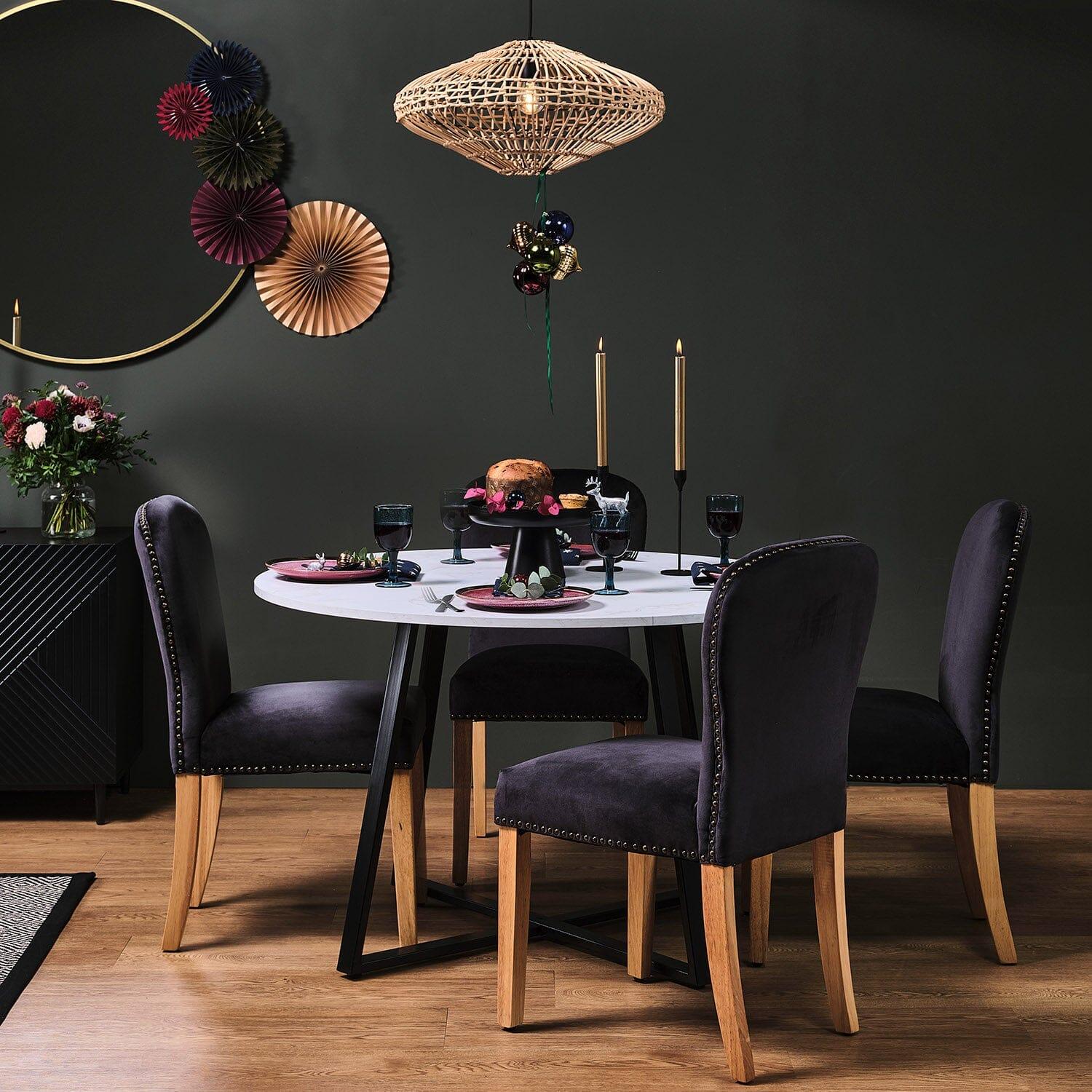 Clara Marble Effect Round Dining Table - Black Frame - Image 3
