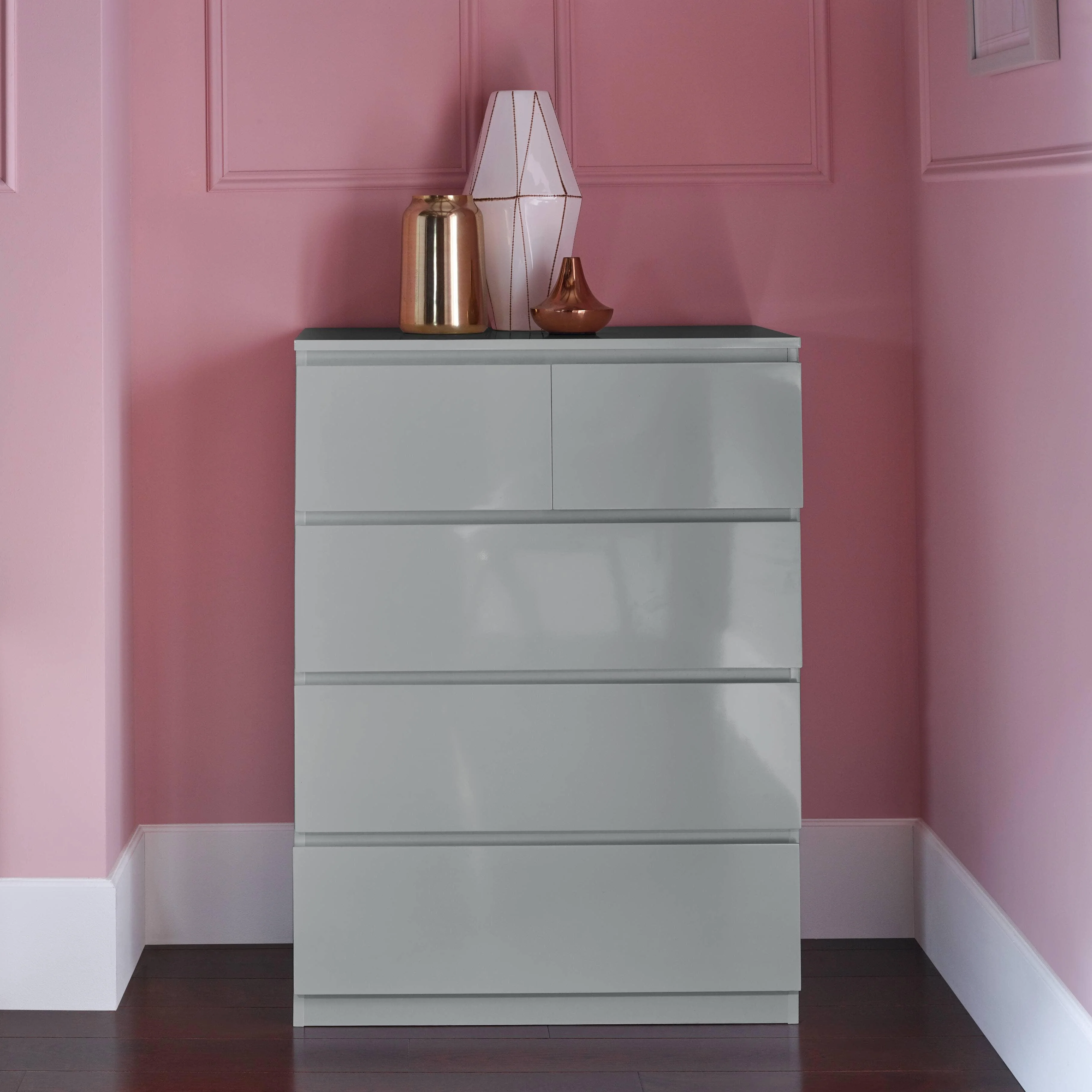 Outlet - Clemmie chest of drawers - 2 over 3 - high gloss - grey - Image 4