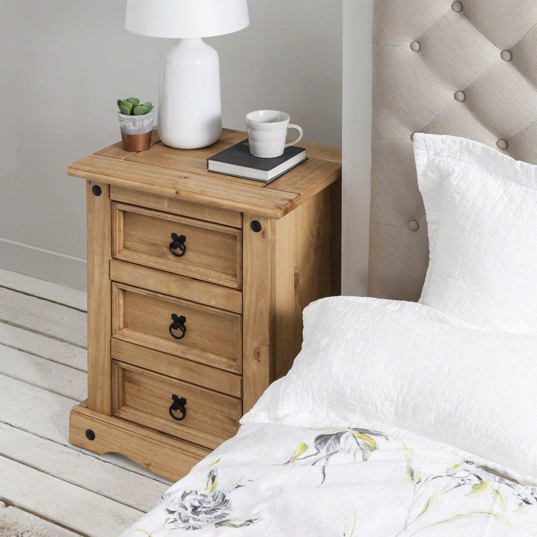 Outlet - Corona Bedside Table - 3 Drawers - Image 2