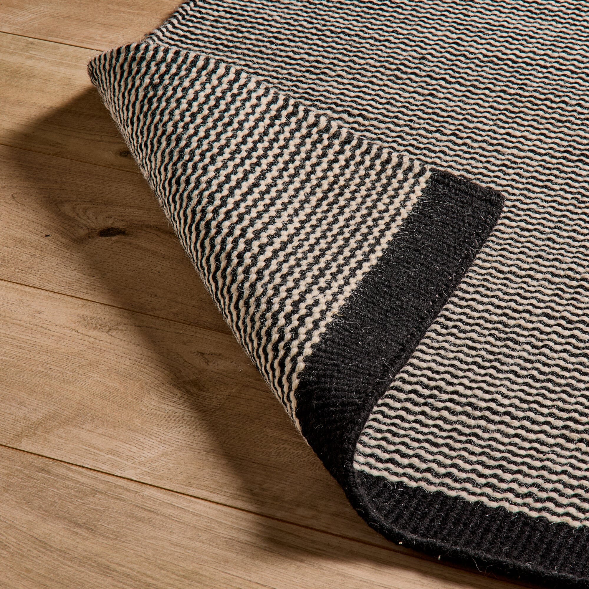 Cotham Black & Natural Striped Wool with Cotton Rug - 120 x 170cm - Image 2
