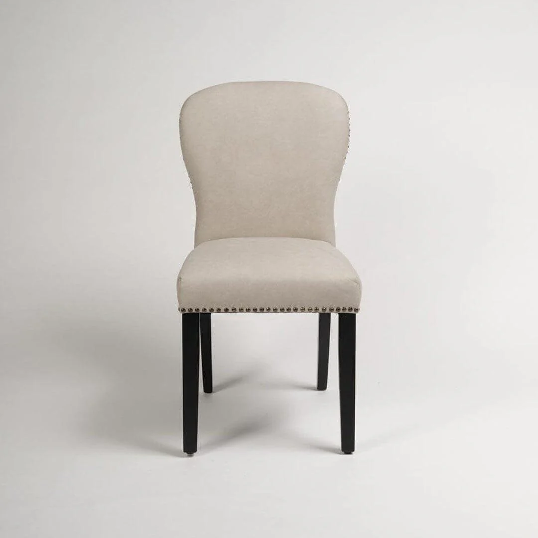 Outlet - Edward Dining Chairs - Set of 2 - Faux Leather Stone & Black Wood - Image 3