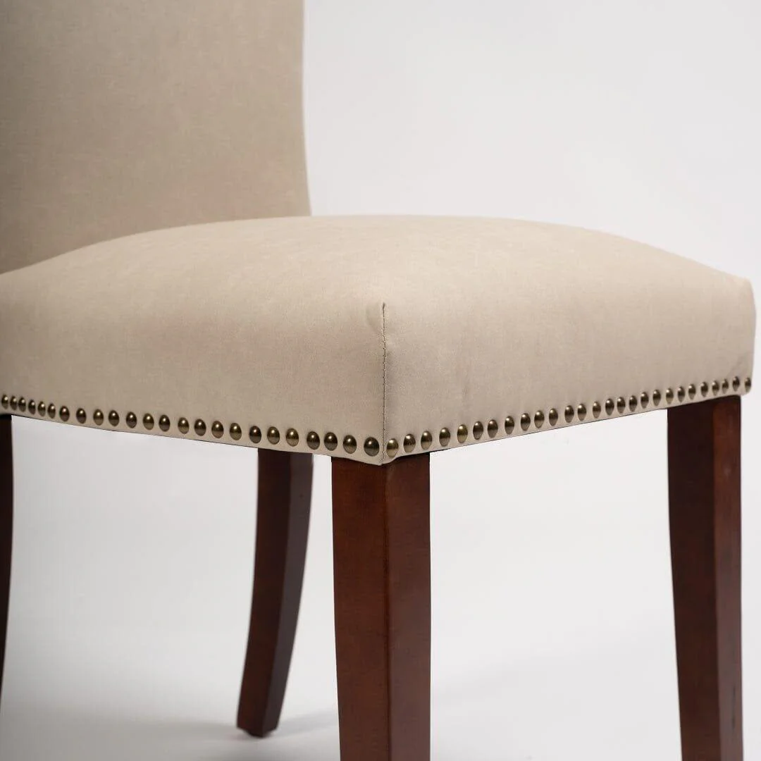 Outlet - Edward Dining Chairs - Set of 2 - Faux Leather Stone & Dark Wood - Image 5