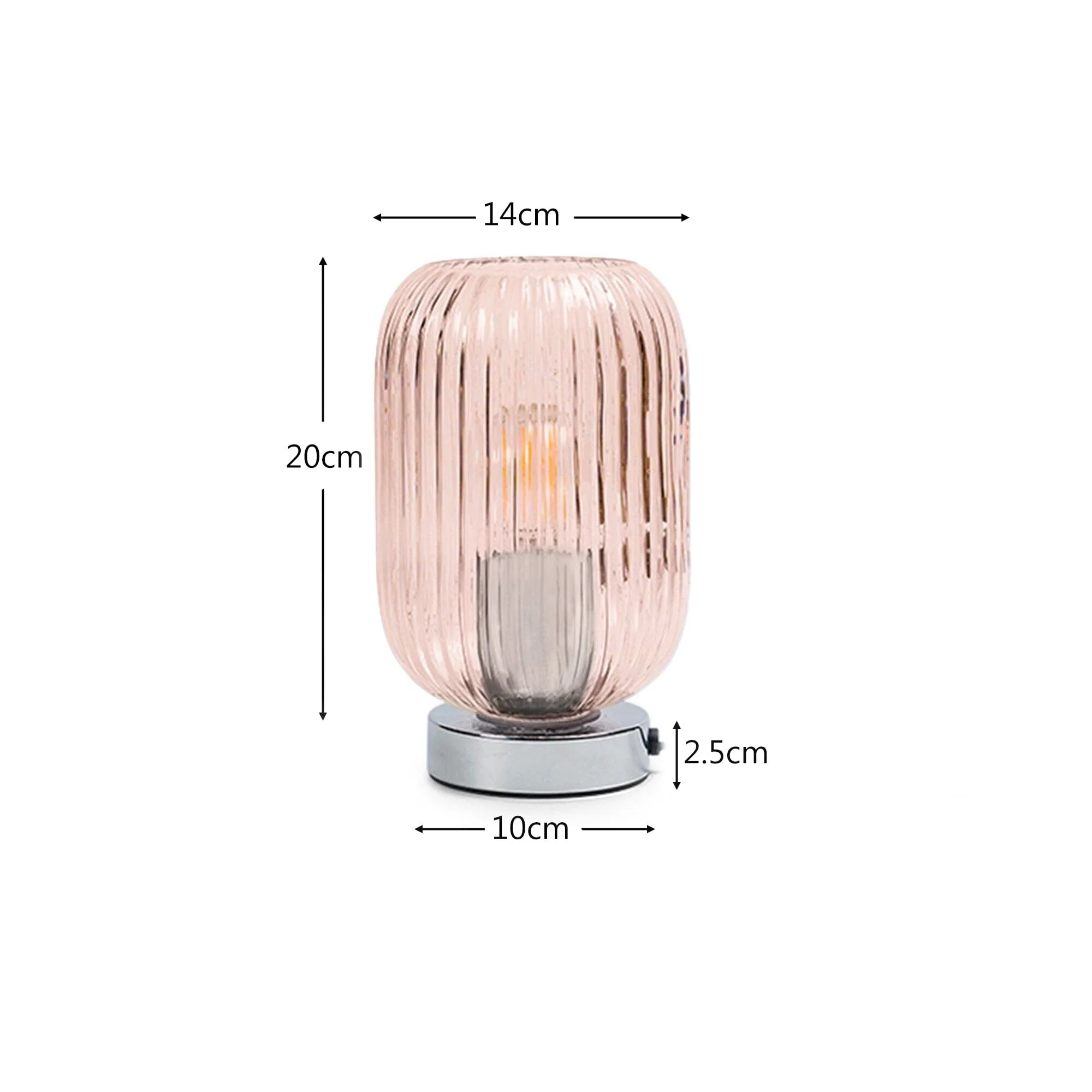 Outlet - Elland 22.5cm Glass Table Lamp - Blush Pink & Chrome - Image 4