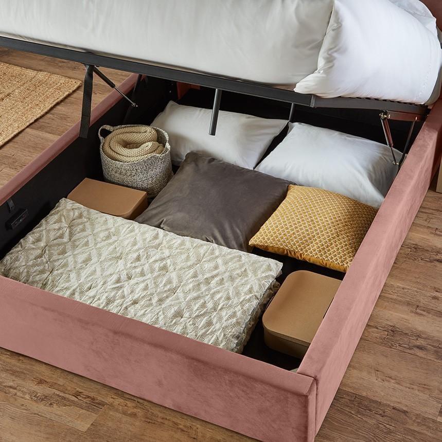 Outlet - Elle King Size Ottoman Bed - Pink Velvet - Image 3