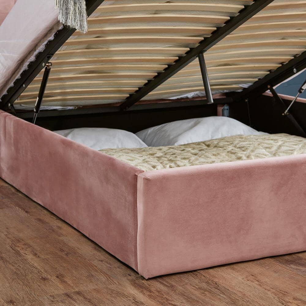Outlet - Elle King Size Ottoman Bed - Pink Velvet - Image 4