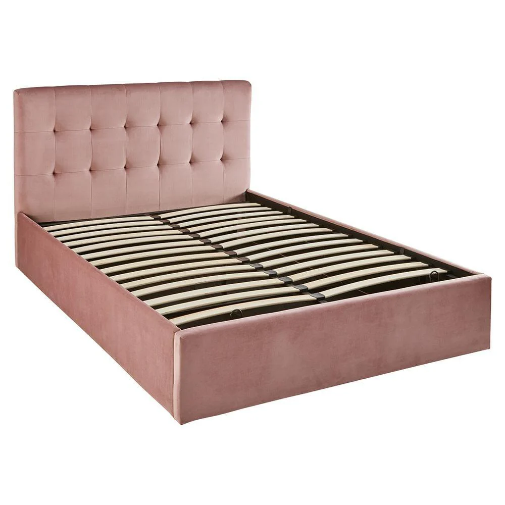 Outlet - Elle King Size Ottoman Bed - Pink Velvet - Image 6
