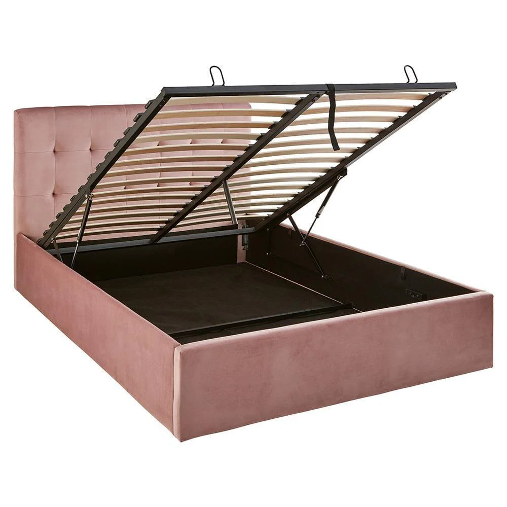 Outlet - Elle King Size Ottoman Bed - Pink Velvet - Image 7