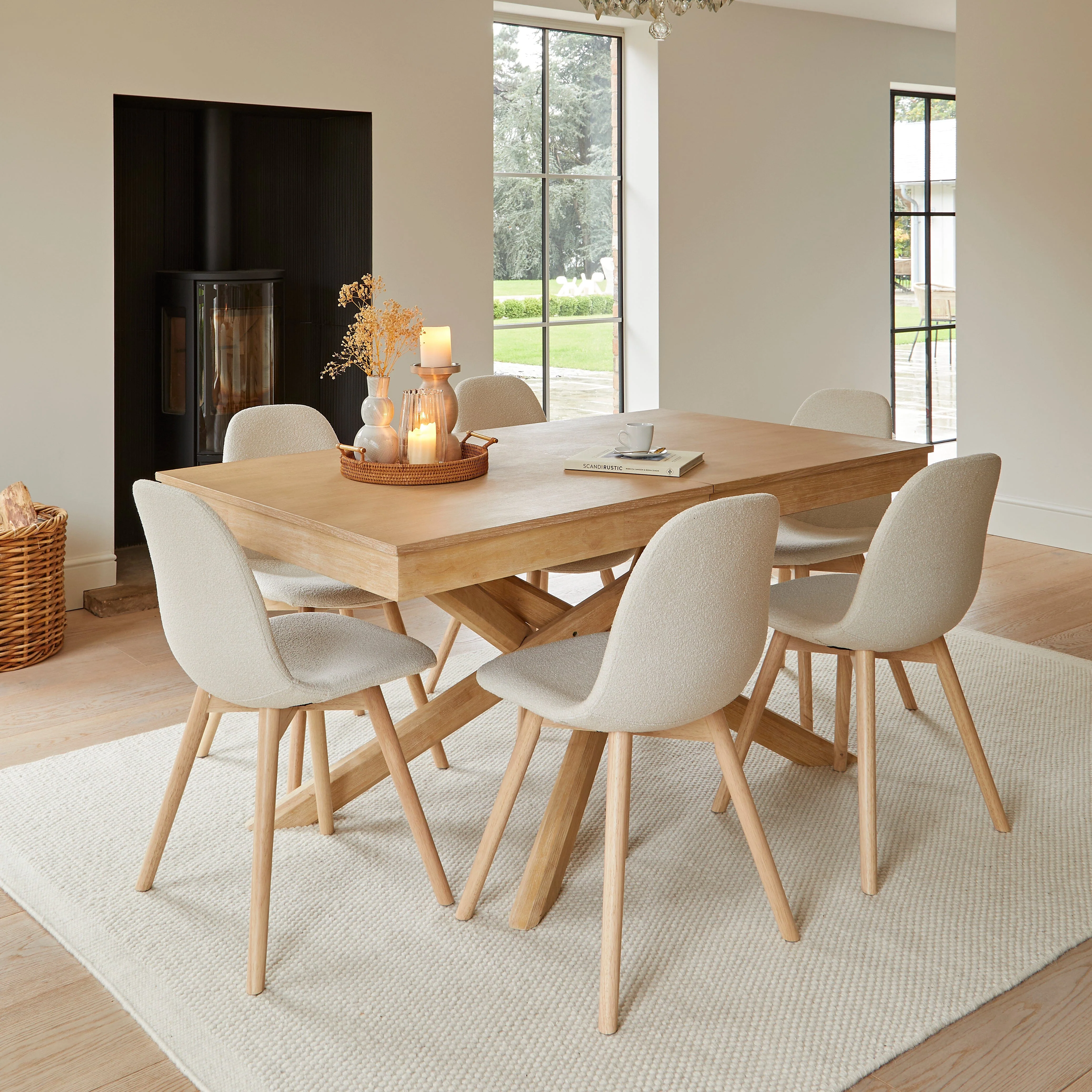 Ellis Light Beige Boucle Dining Chairs - Set of 2 - Whitewash Oak Legs - Image 5