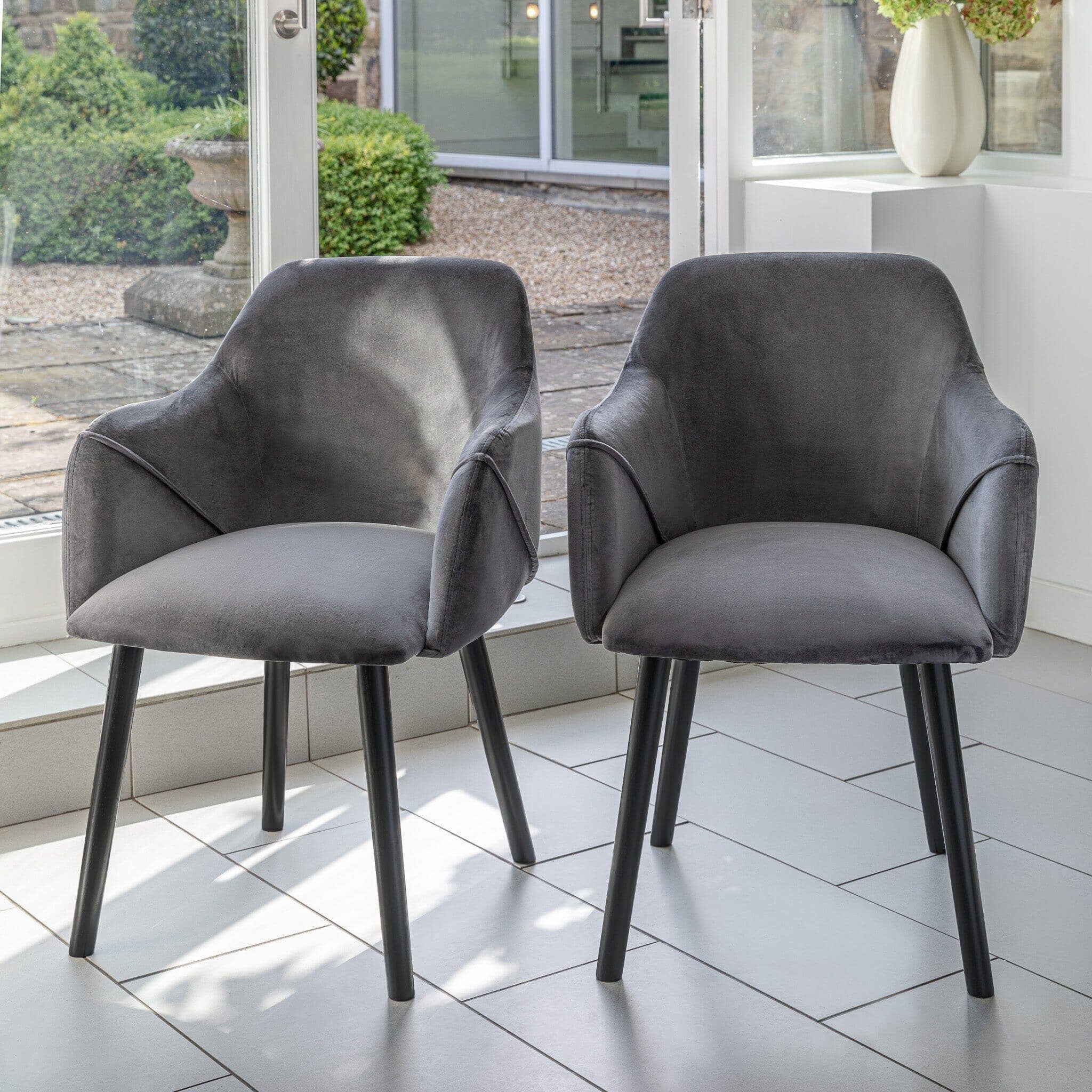 Outlet - Freya Dining Chairs with Arms - Set of 2 - Grey & Black Wood