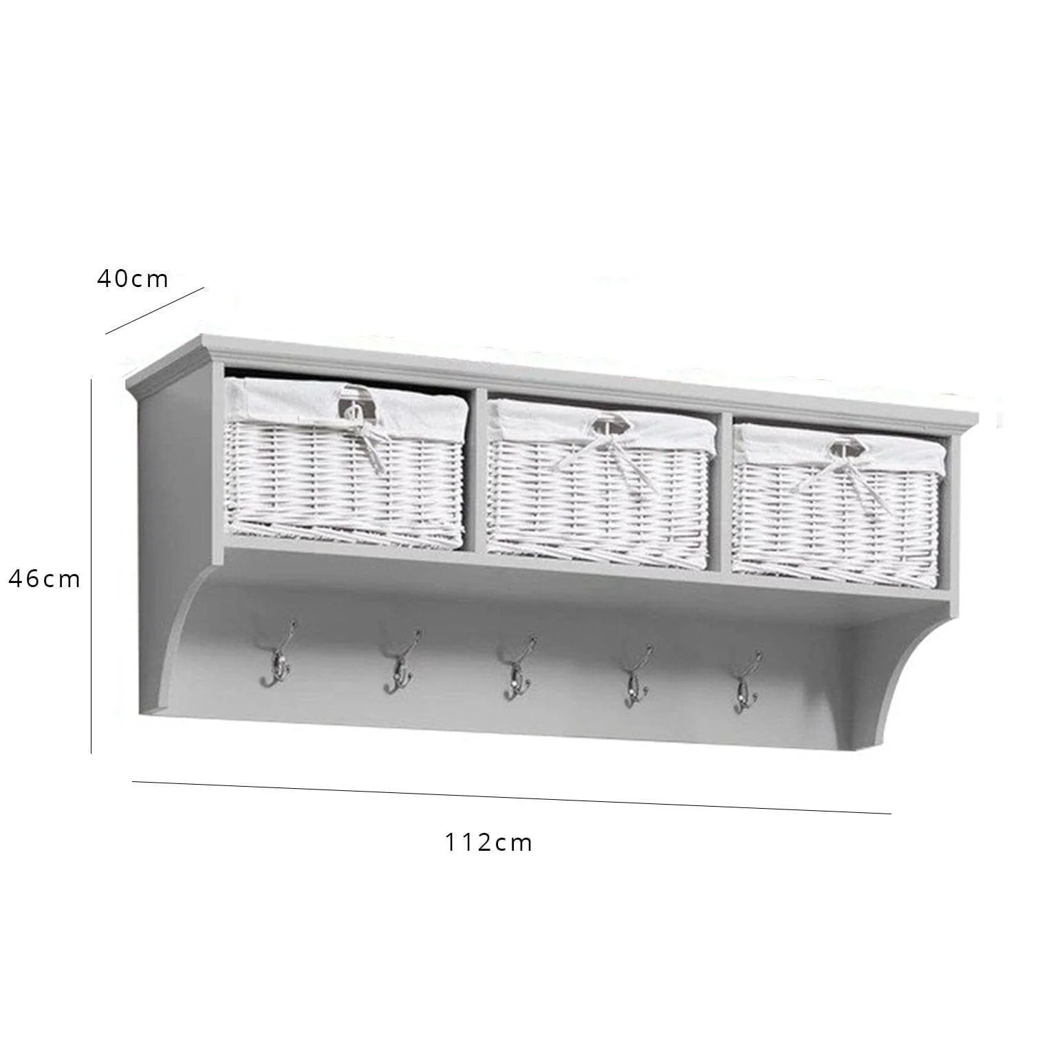 Outlet - Fyfield Coat Hooks With Shelf & Storage Baskets - Grey - Image 5