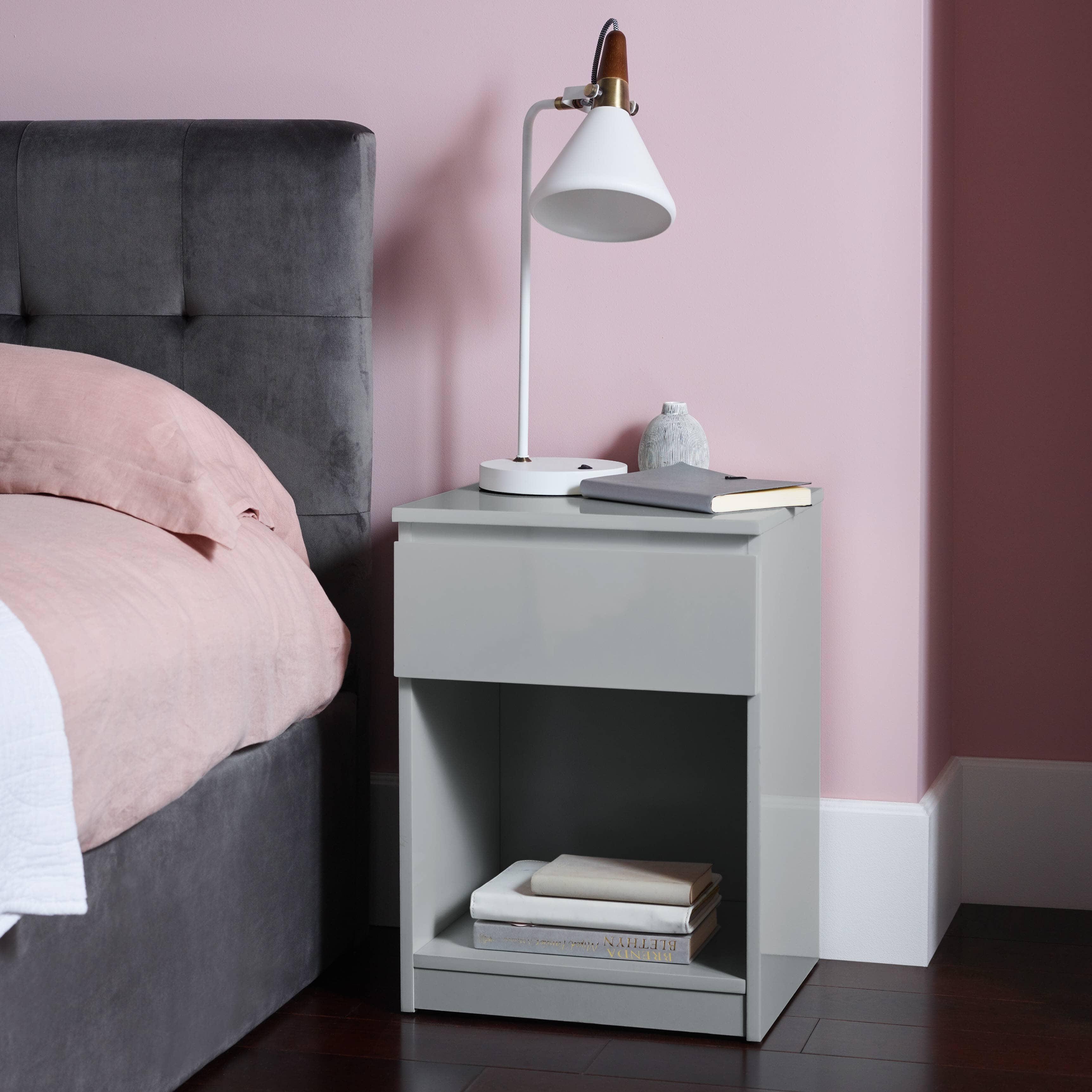 Outlet – Clemmie bedside table - high gloss - grey - Image 2