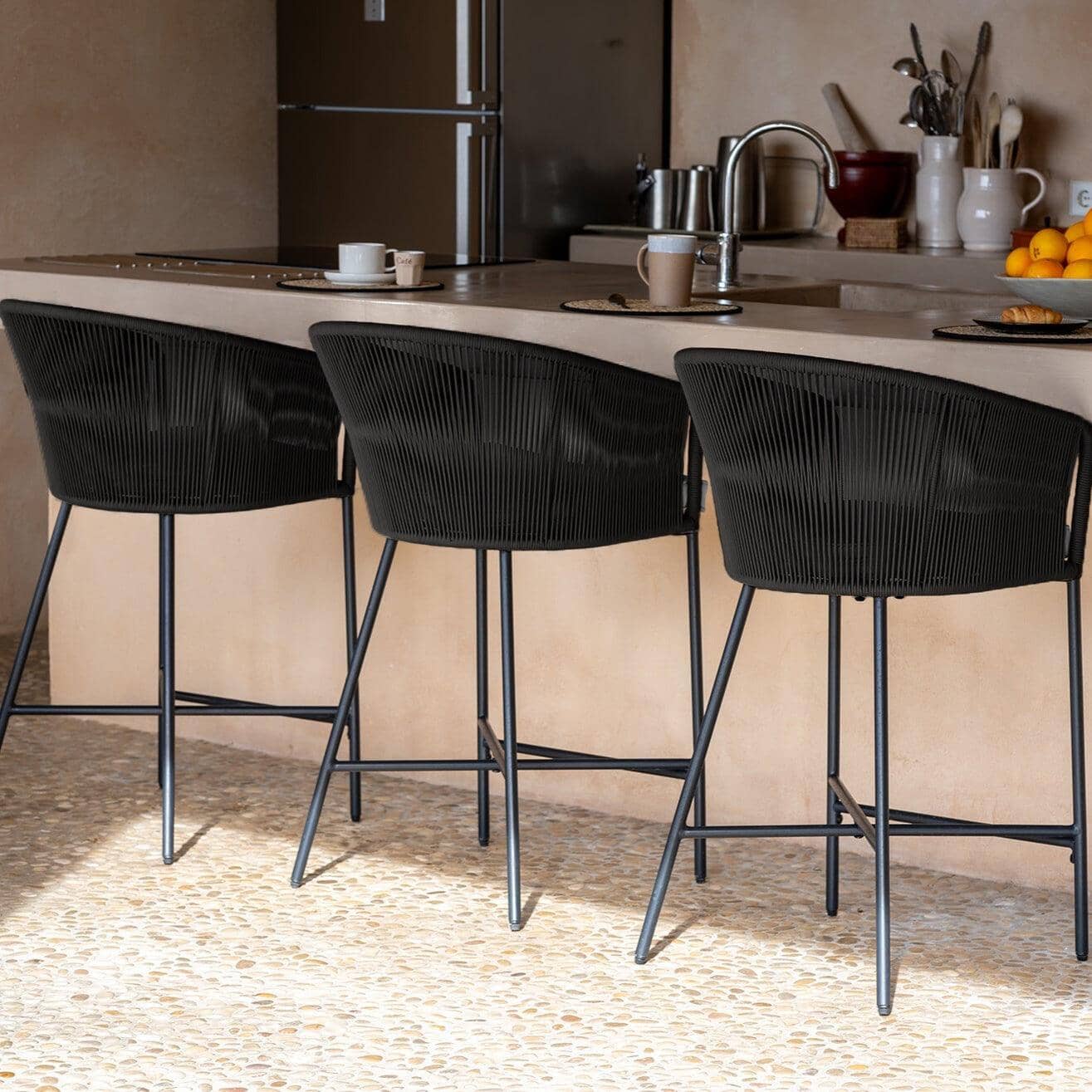 Hali Black Rope Garden Bar Stool with Cushion - Image 3