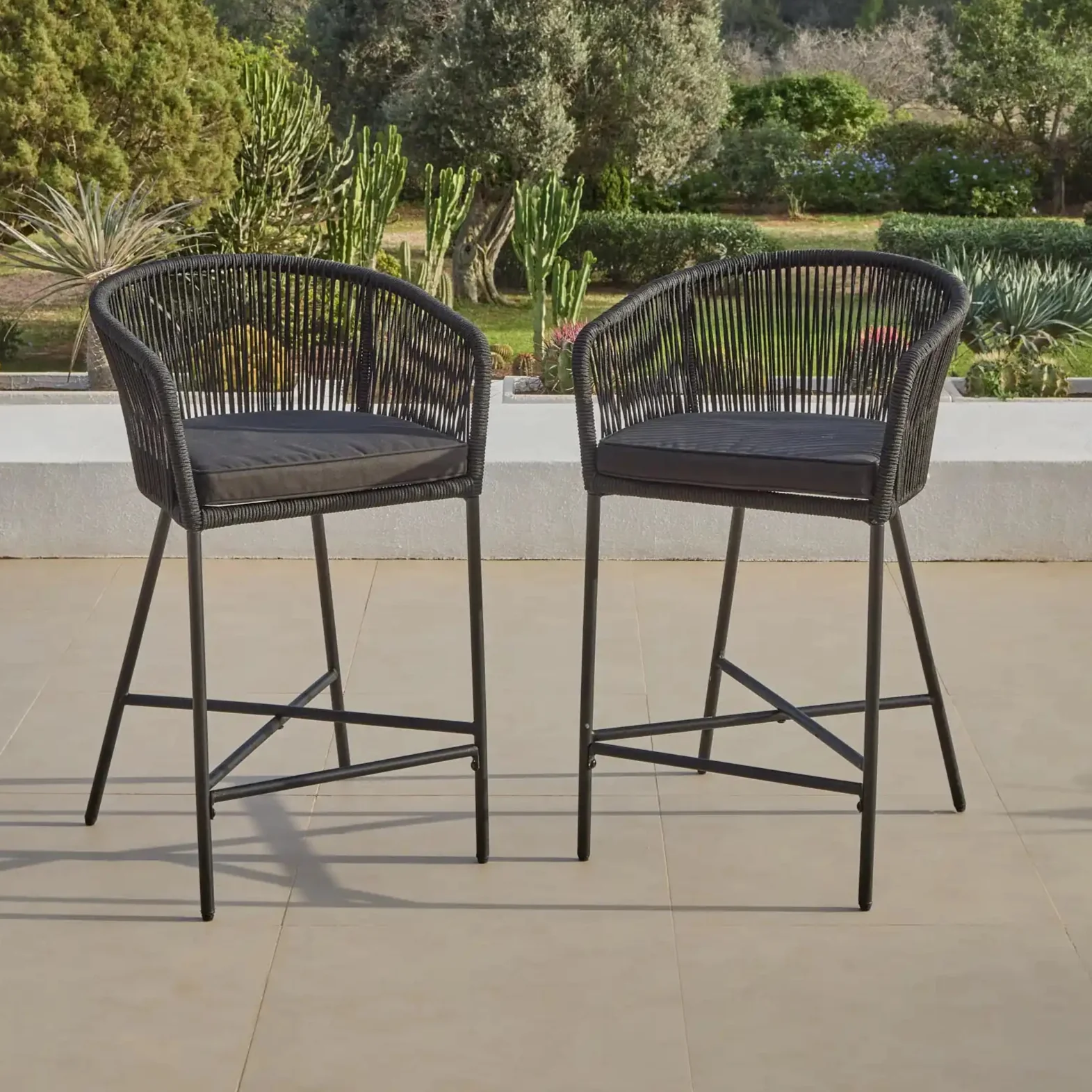 Outlet - Hali Black Rope Garden Bar Stool with Cushion - Set of 4 - Image 5