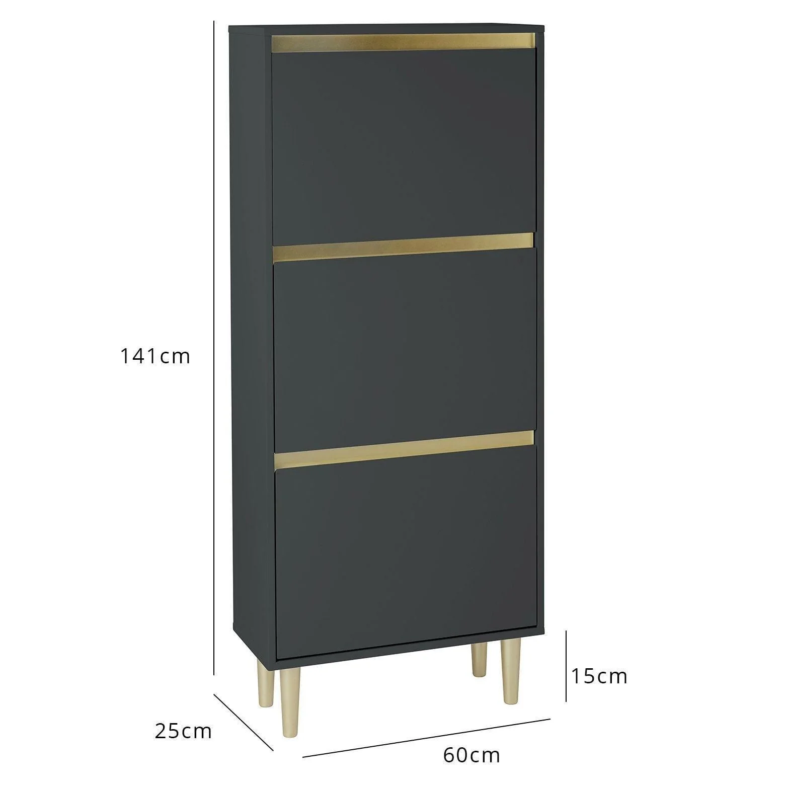 Outlet - Iliana Shoe Cabinet - 3 Door - Charcoal Grey - Image 7