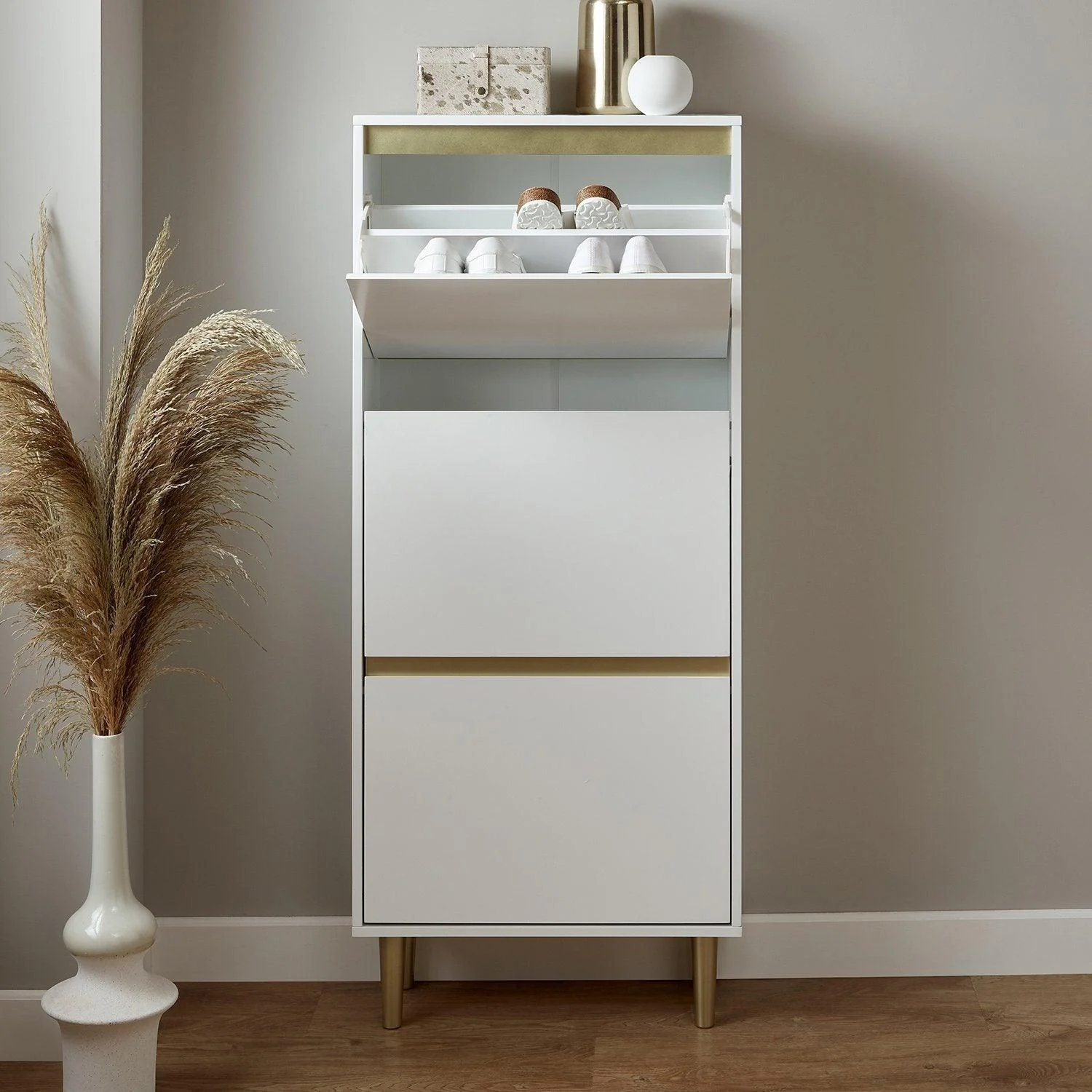 Iliana Shoe Cabinet - 3 Door - White - Image 2