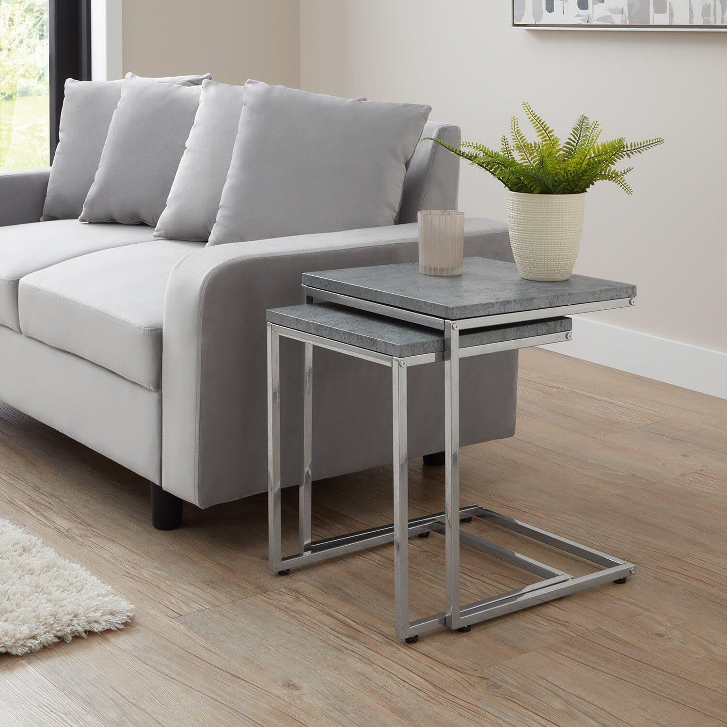 Outlet - Jay Nest of Tables - Concrete Effect & Chrome