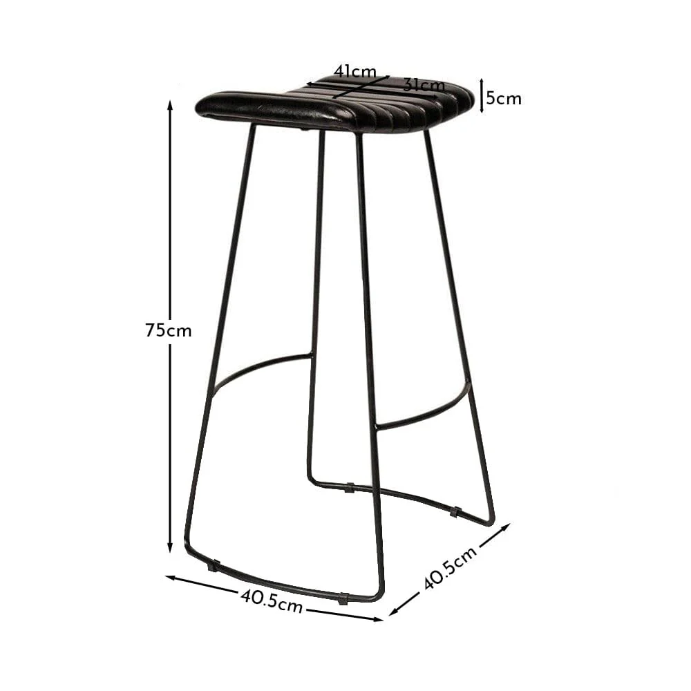 Jayden Black Leather Tall Backless Bar Stools - Set of 2 - Black Metal Legs - Image 7